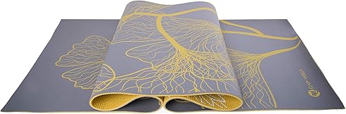 Miniatura 5 de CAP Barbell Esterilla de yoga con correa de transporte, 0.197 in, diseño reversible de dalia, amarillogris