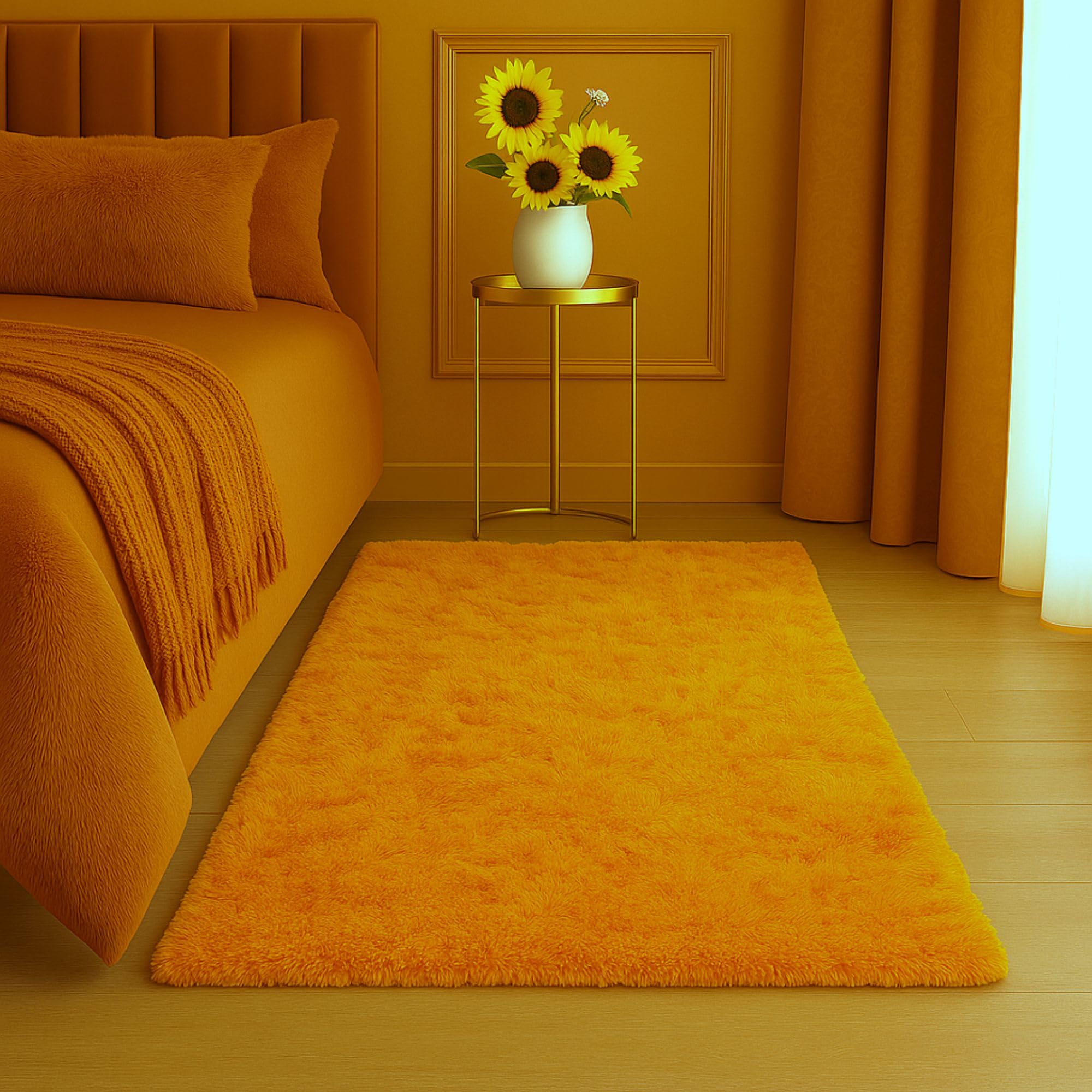Aspire Homeware Rugs for Living Room - Small Area Rugs for Bedroom - Non Slip Modern Fluffy Shaggy Super Soft Thick Pile, Non Shedding, Ochre, 50cm x 80cm