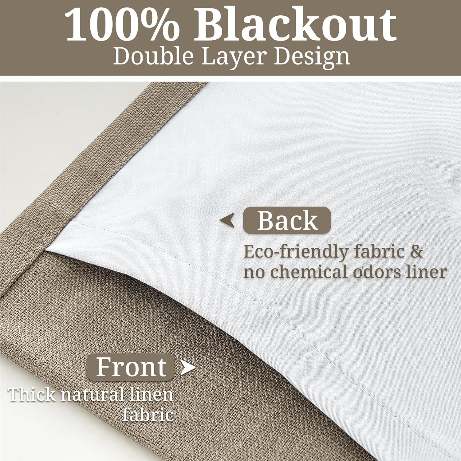 Blackout 4 Panels Set Pinch Pleated Linen Curtains 96 Inches Long for Living Room, Taupe Memory Trained Black Out Soundproof Double Layer Curtain Bedroom Farmhouse Drapes Windows Burg Burlywood Birch