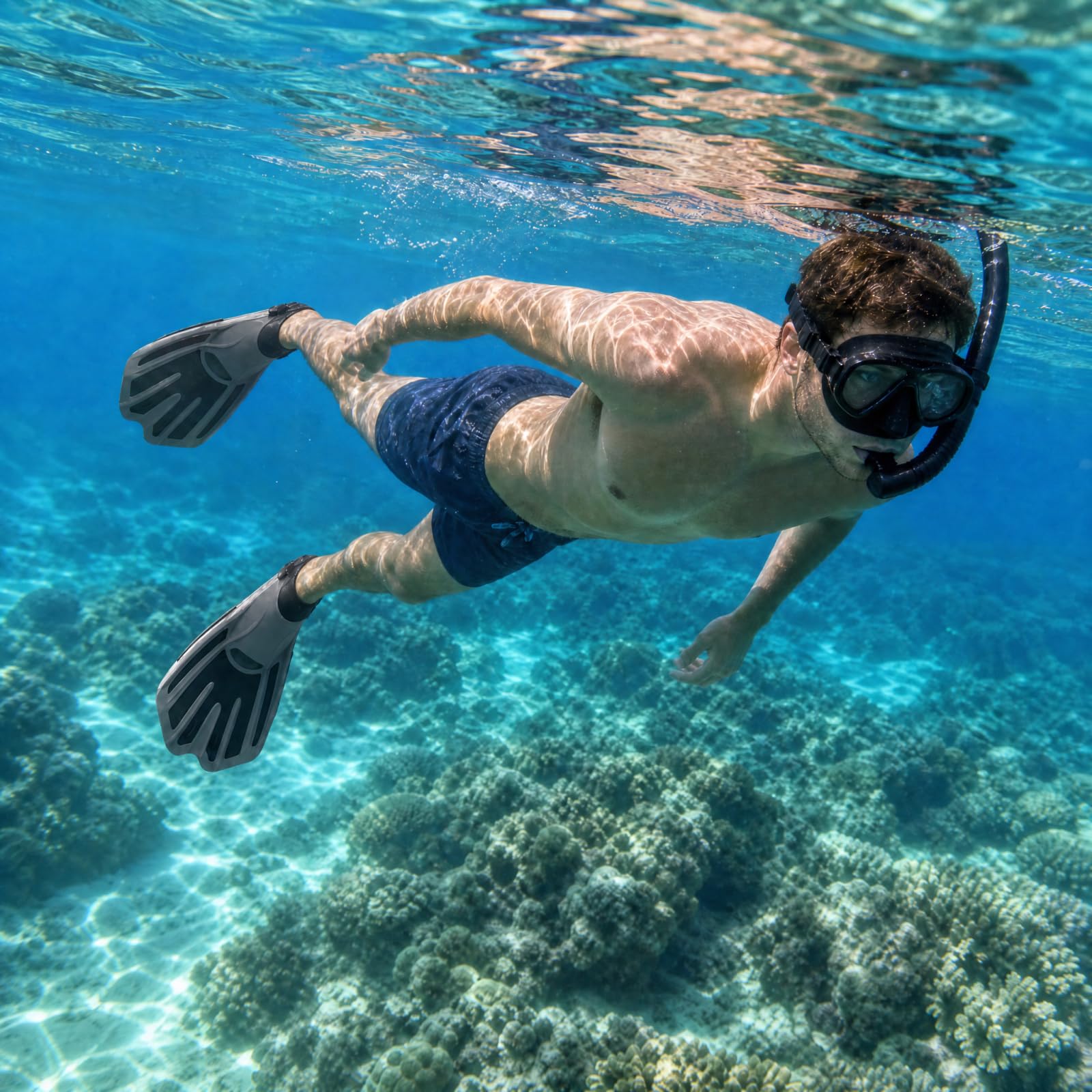TOMSHOO Aletas de snorkel cortas ajustables con talón abierto para adultos, hombres, mujeres para bucear, bucear, viajar