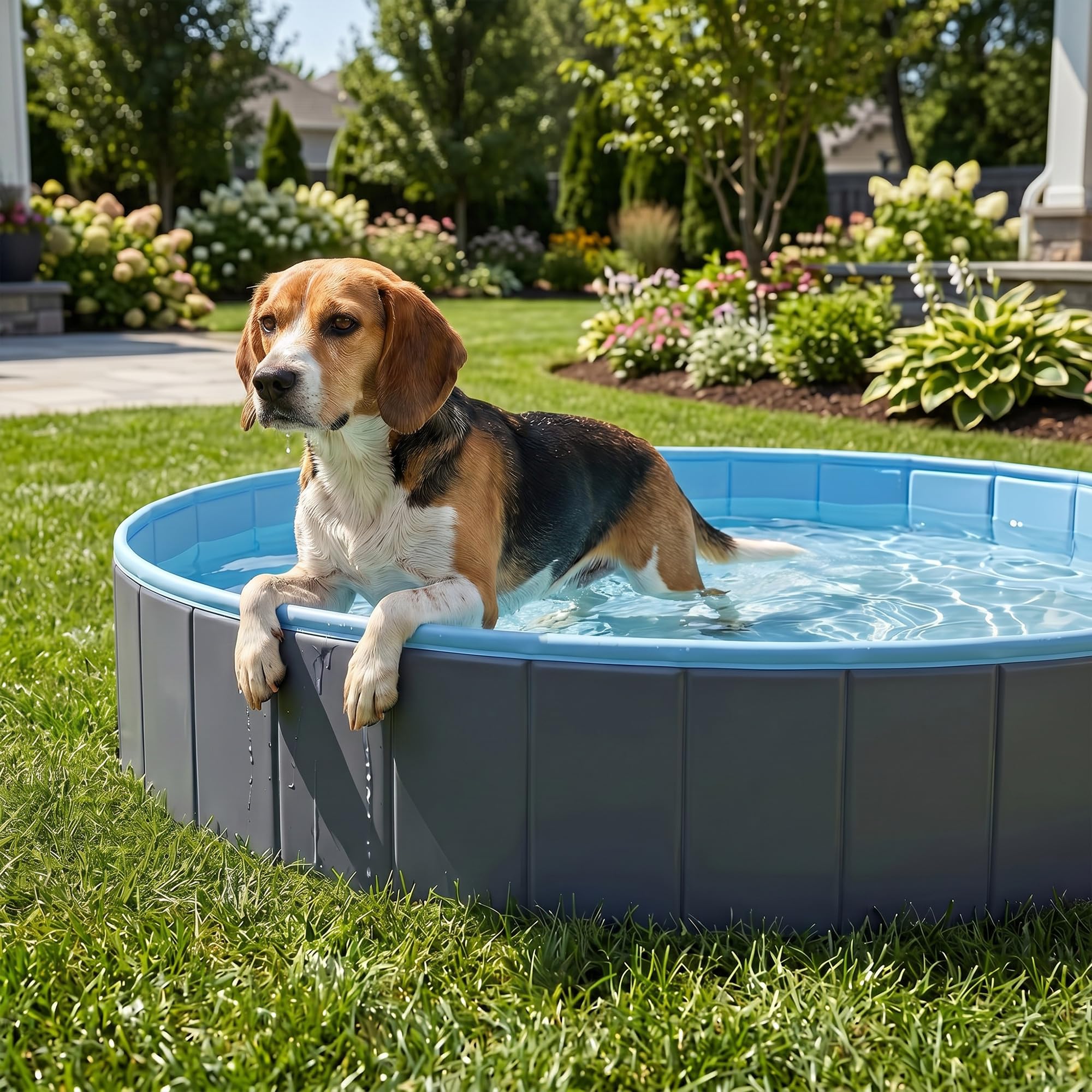 PawHut Hundepool für Große und Mittelgroße Hunde Faltbare Hunde Planschbecken 120 x 30 cm Hundebadewanne rutschfeste Schwimmbecken Hundeplanschbecken für Enten, Innen- und Außen, Dunkelgrau