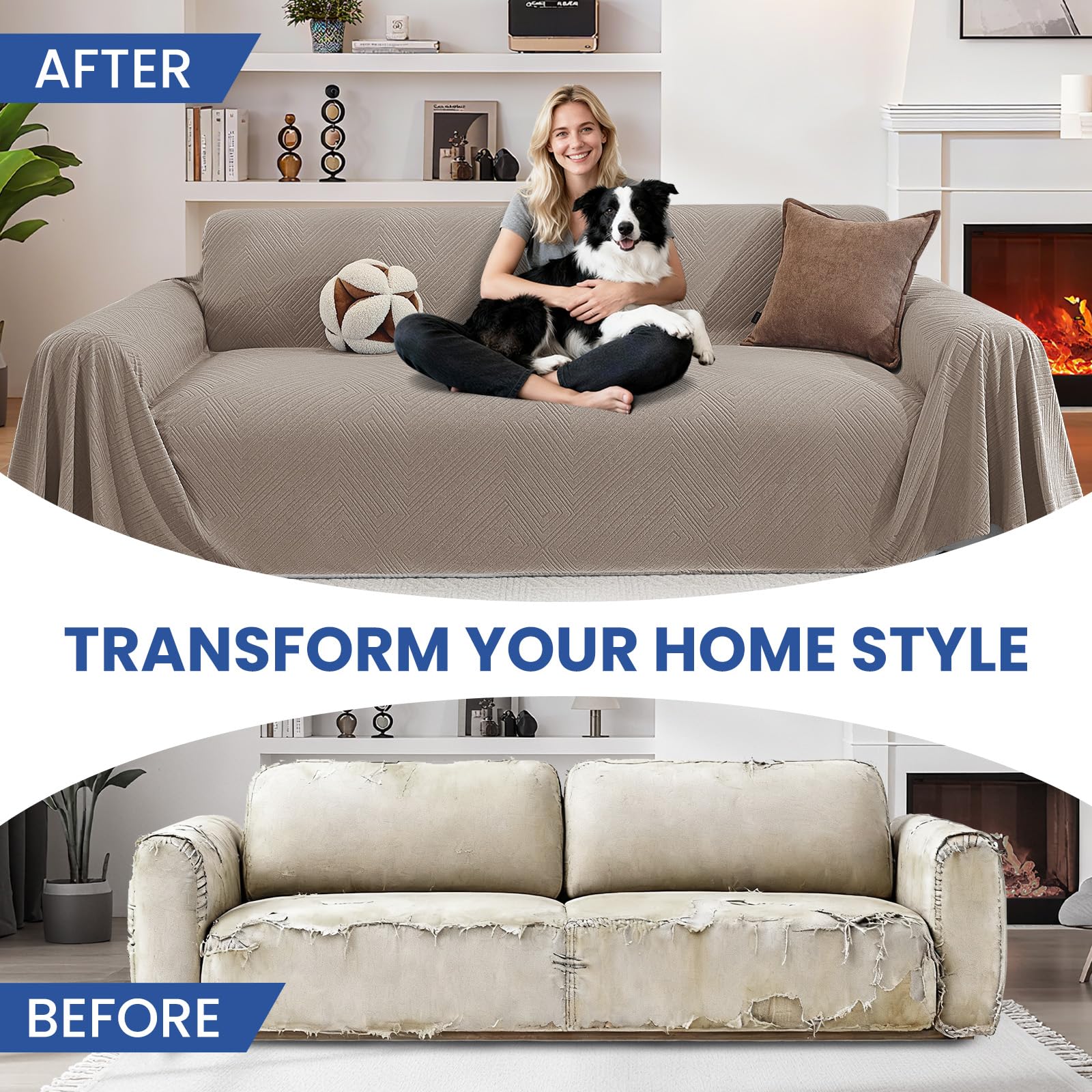 Ystyle Funda Sofa 3 Plazas, 200x340 CM, Cubre Sofa Antideslizante, Fundas para Sofa Antimanchas, Manta Cubre Sofa Grande, Protector De Sofa Suave y Cómoda, Sofa Cover Lavable, Caqui