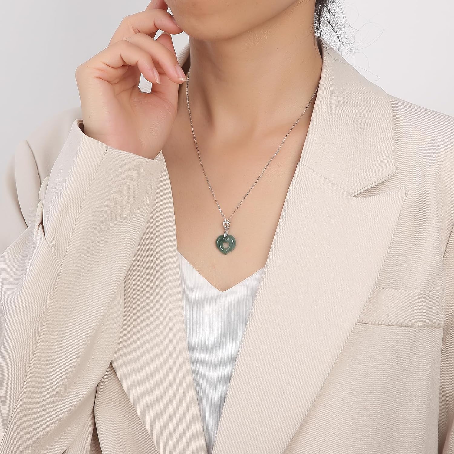 Real Green Jade Pendant Necklace for Women Donut/Heart/Clover/Teardrop/Rose/Lotus Flowers Genuine Jadeite Jewelry with Gold Plated 925 Sterling Silver Chain - Image 2