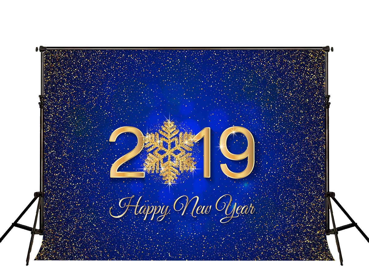 Kate 3x2m Foto Felice Anno Nuovo Sfondo 2019 Glitter Neve Fondali Blue d'oro Microfibre Sfondo per Festa Adulti Bambini Famiglia Ritratto Photo Studio Puntelli