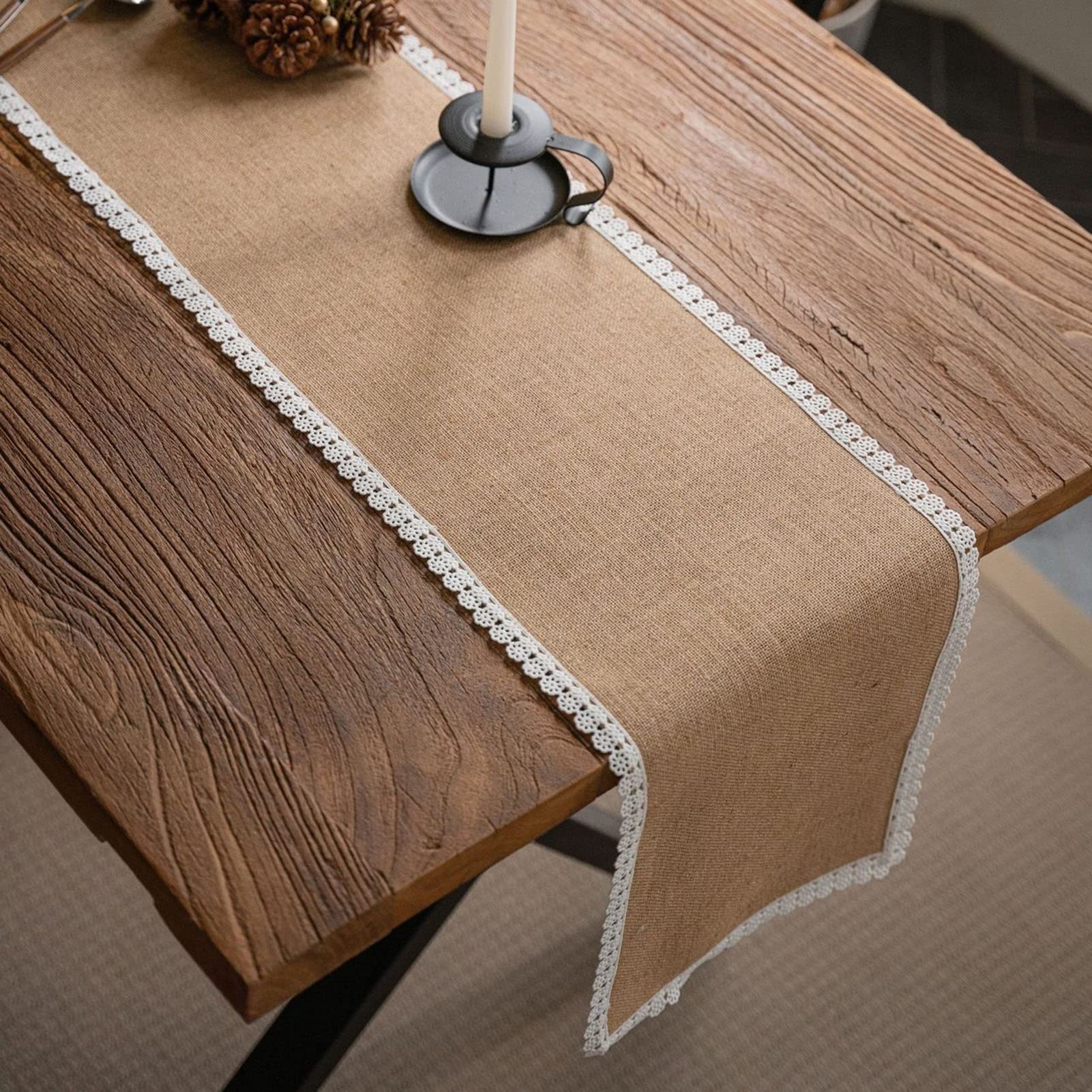 Runner da Tavola in Iuta con Bordo in Pizzo Bianco, Sciarpa da Comò Rustica in Iuta Matrimonio Autunno-Inverno Decorazioni per La Tavola in Campagna (Size : 30x300cm)
