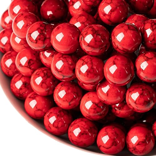 Miniatura 2 de Cuentas de piedras preciosas de turquesa roja natural, cuentas sueltas de piedra redondas para bricolaje, pulseras y collares, joyería de HIXHRO 45