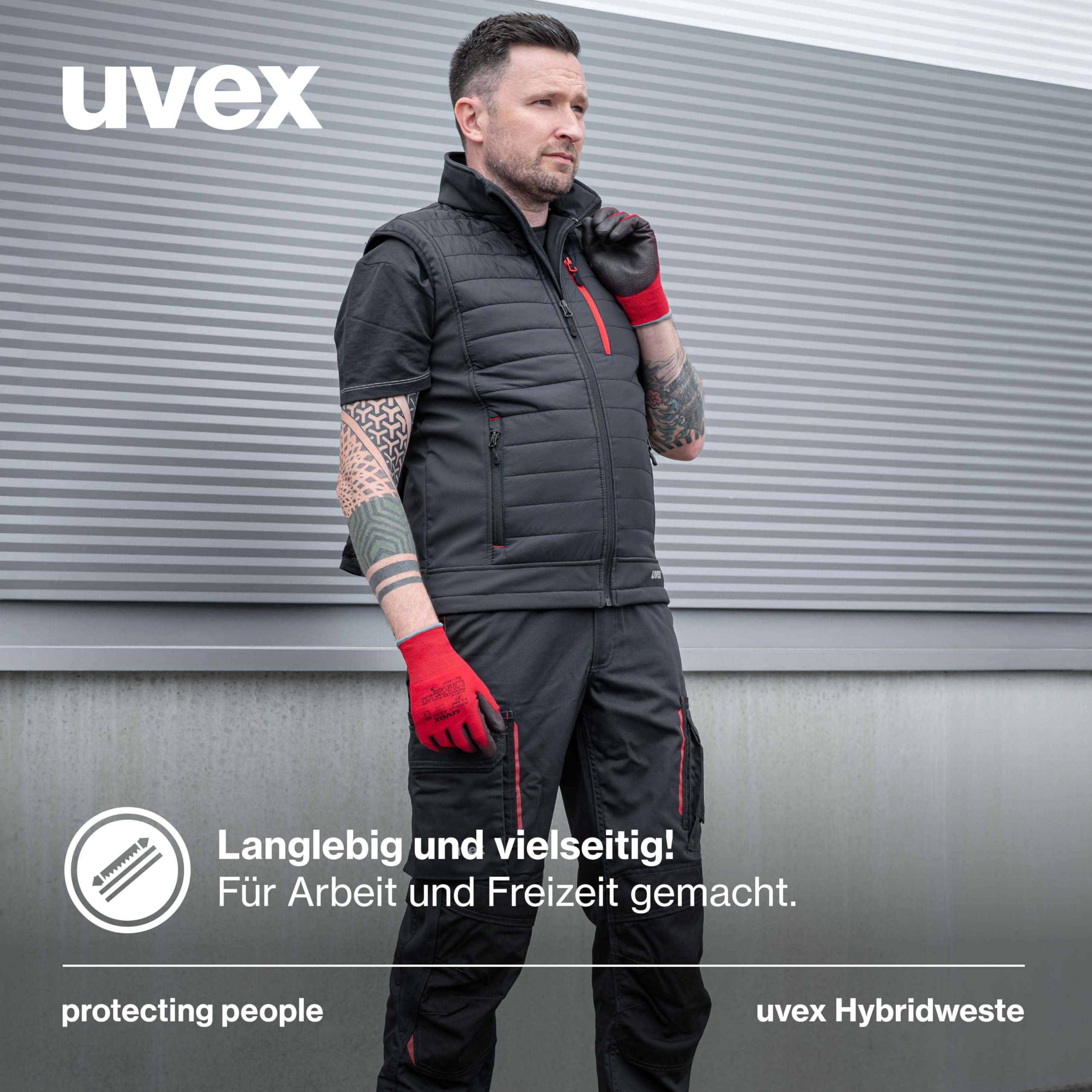 Uvex tune-up Herren Hybridweste - robuste Arbeitsweste - für Arbeit und Freizeit - Schwarz/Red - 3XL