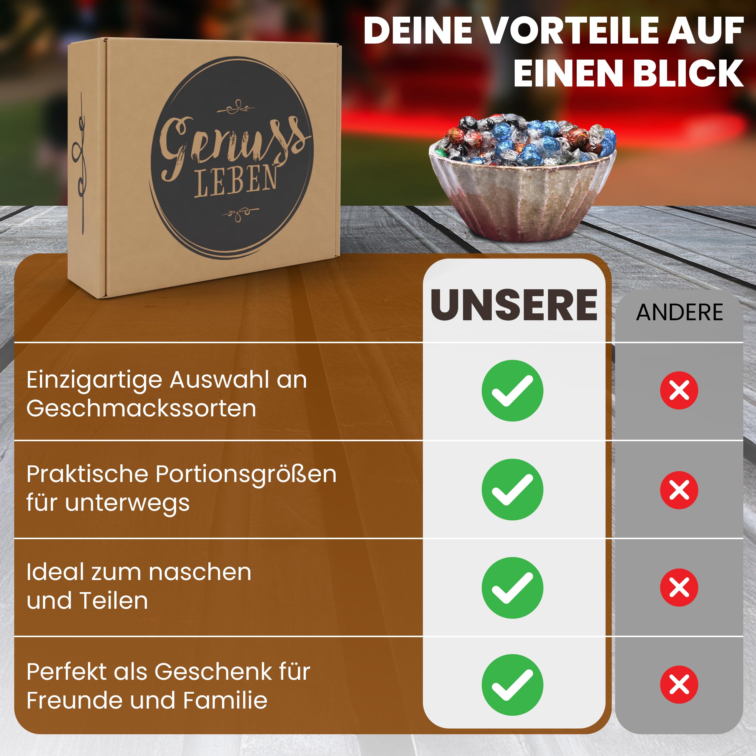 Genusslebenbox mit 800g Kugeln im zufälligen Mix, Ideal als Geschenk für Valentinstag oder als Vorratsbox geeignet