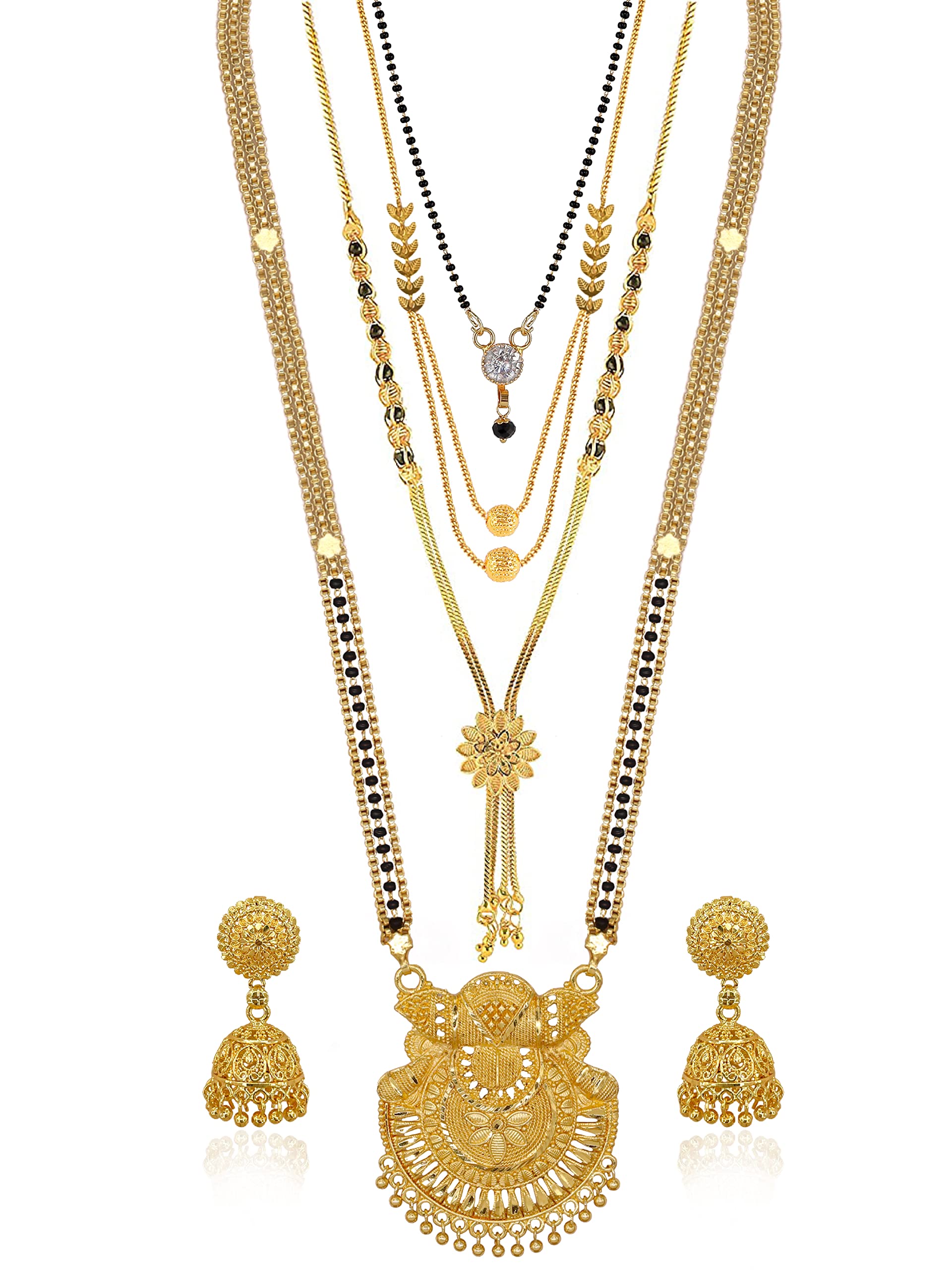 Brado Jewellery Traditional Combo of 4 Gold Plated 30 inch Long and 18 inch Short Mangalsutra/tanmaniya/nallapusalu With 1 Pair of Earrings for women and girls (B0BH2D17YB) Amazon Price History, Amazon Price Tracker