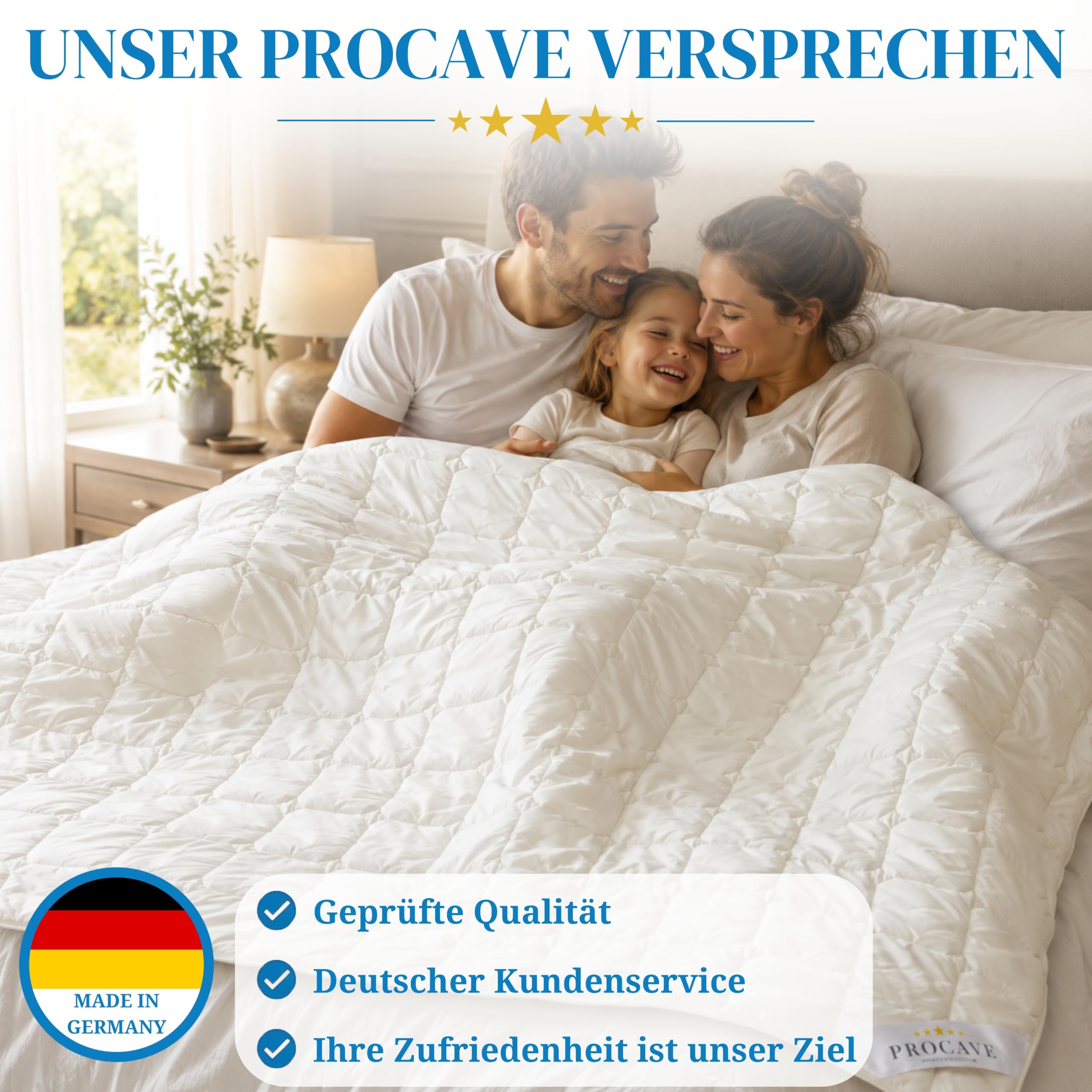 PROCAVE Wildseide Exquisit Qualitäts-Bettdecke für den Sommer 200x200cm, leichte Sommerbettdecke, Tussahseide, aus der Natur, atmungsaktiv & wärmeausgleichend, 100% aus Deutschland