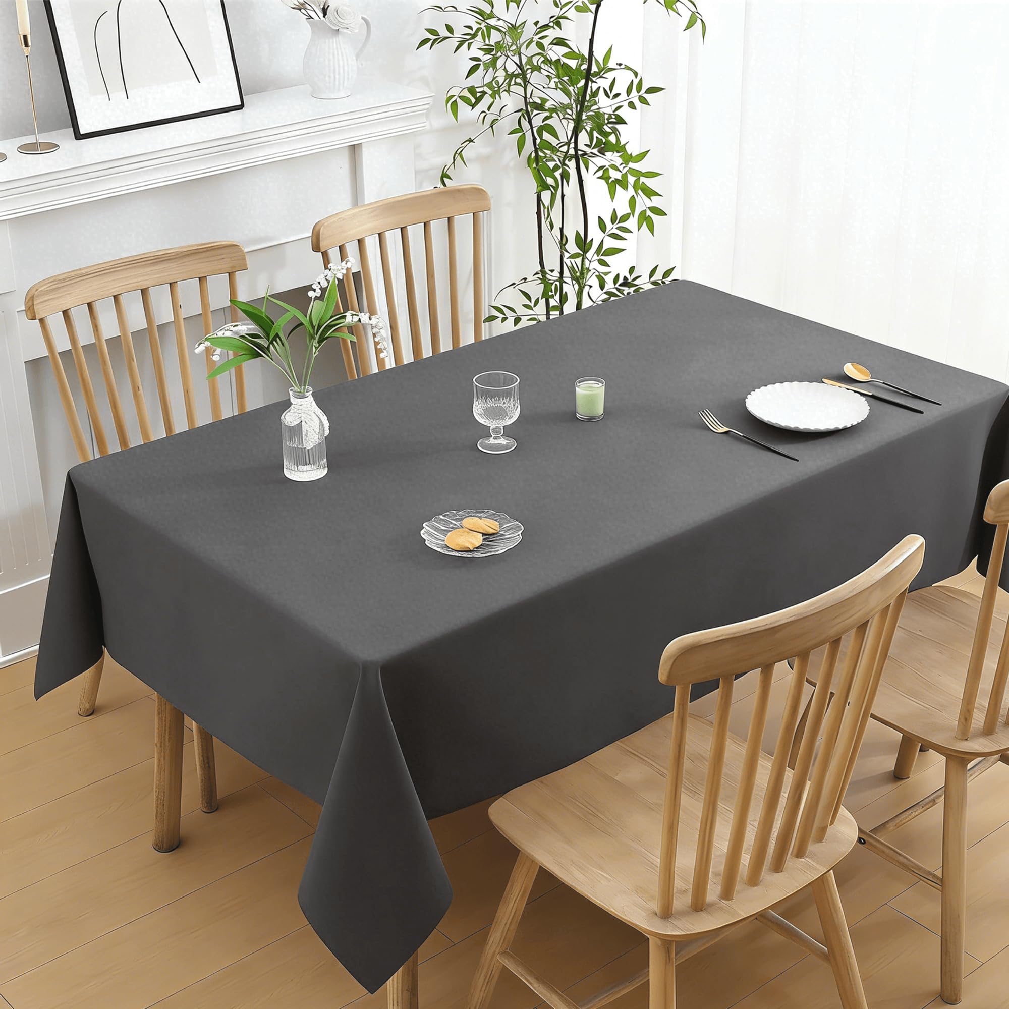 Nappe de table 105x105 cm polyester gris foncé lavable