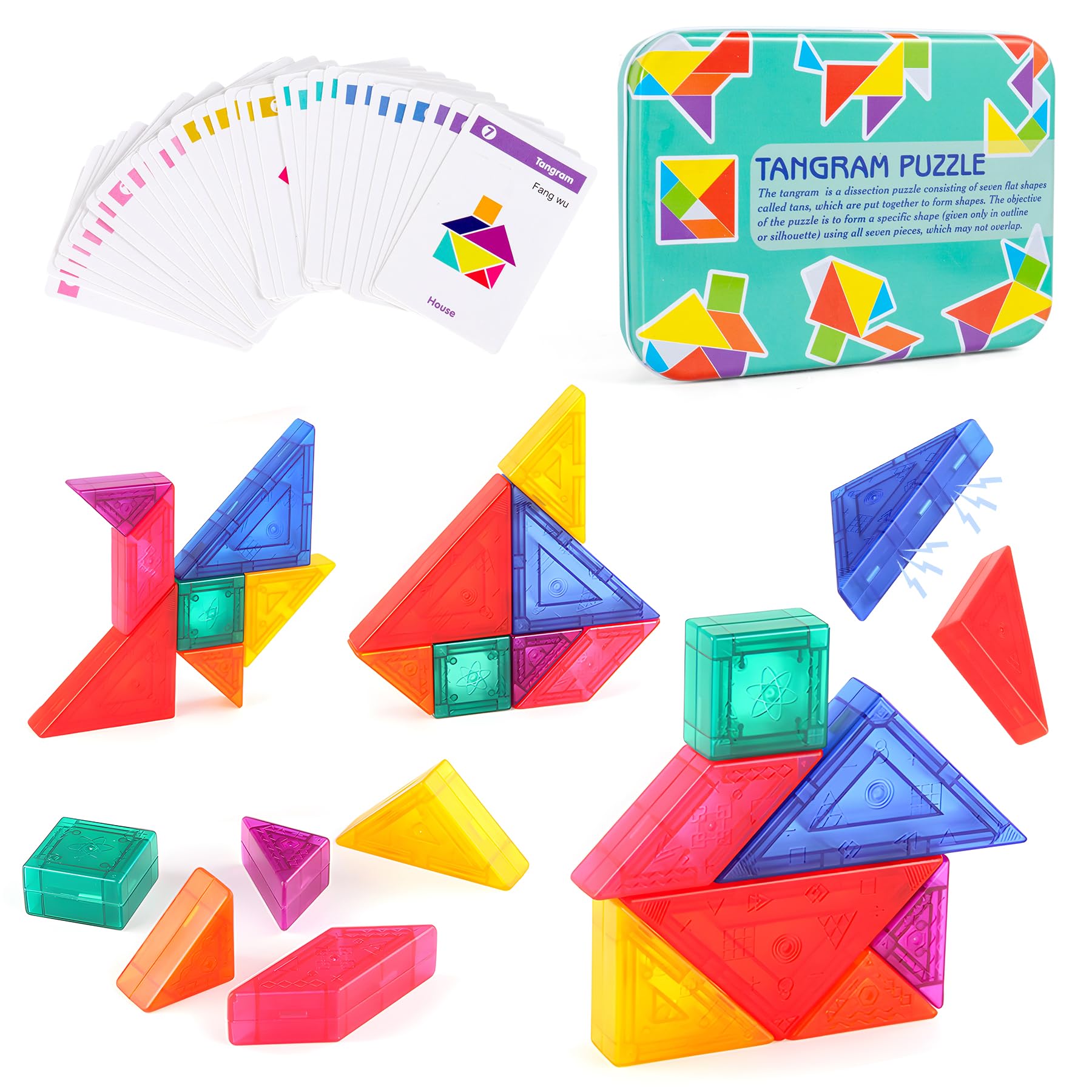 Puzzle Magnetico 3D Tangram – Tangram Magnetico per Bambini dai 3 Anni in su con 32 Tessere, Gioco Educativo da Viaggio per Bambini, Perfetto Come Regalo per i Bambini