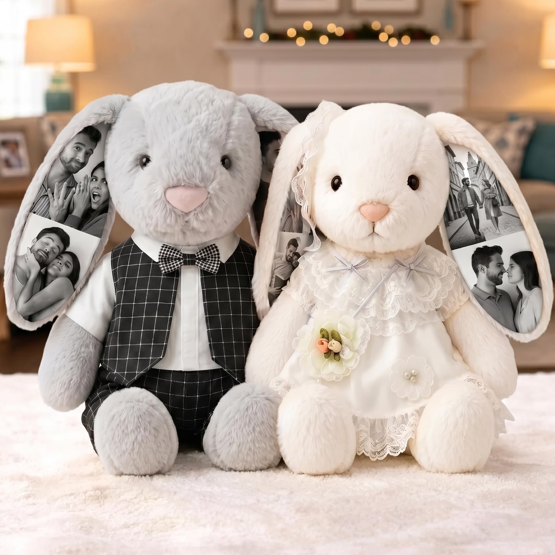 VEELU Personalised Photo Bunny Teddy Custom Picture Bunny Plush Hidden Ear Personalised Wedding Anniversary Birthday Gifts for Women Men Couple Friend 26cm/40cm โ image 1