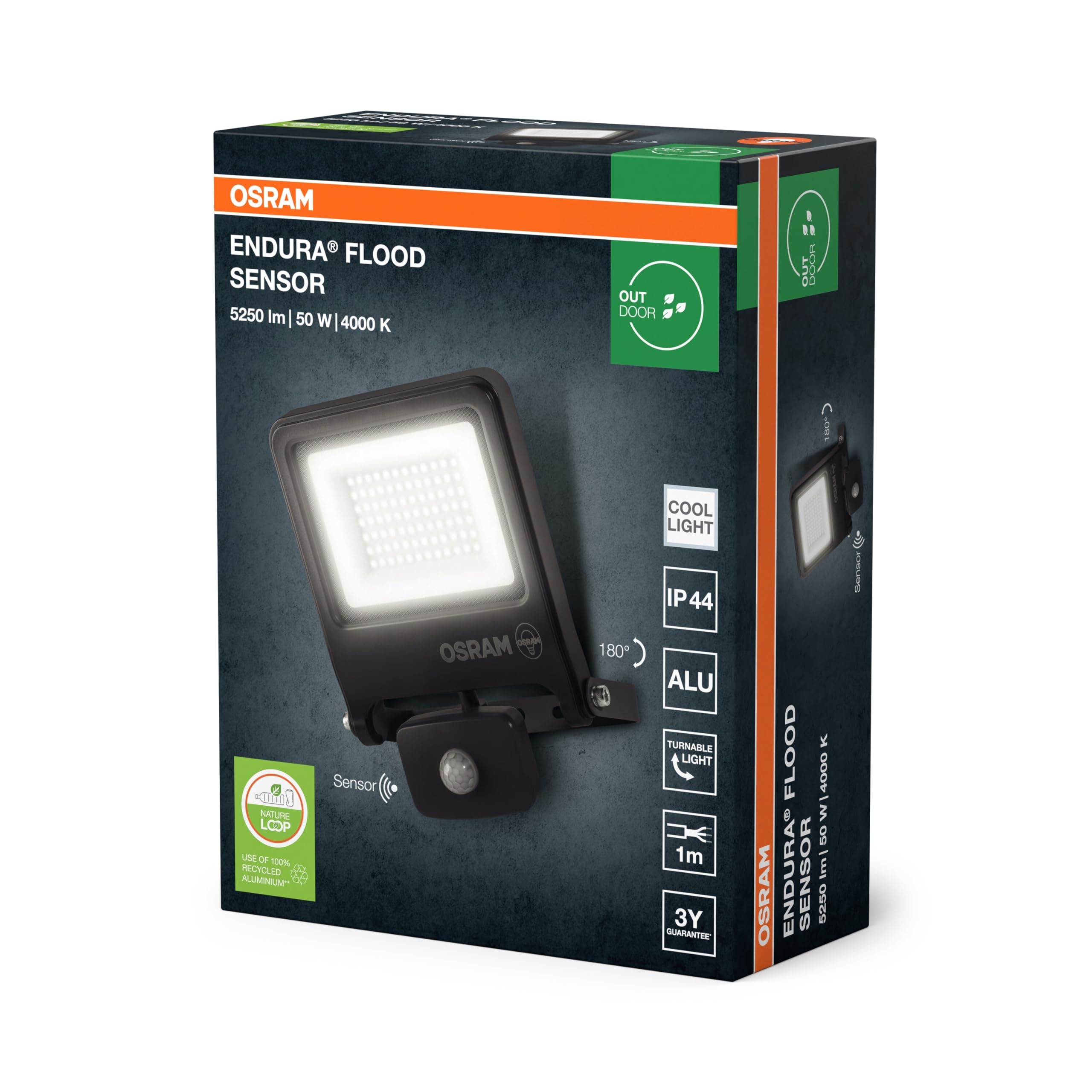 Osram ENDURA FLOOD PC 50W LED-Fluter 4000K 5000 Lumen IP44 Flutlicht IR-Melder 9m Dunkelgrau
