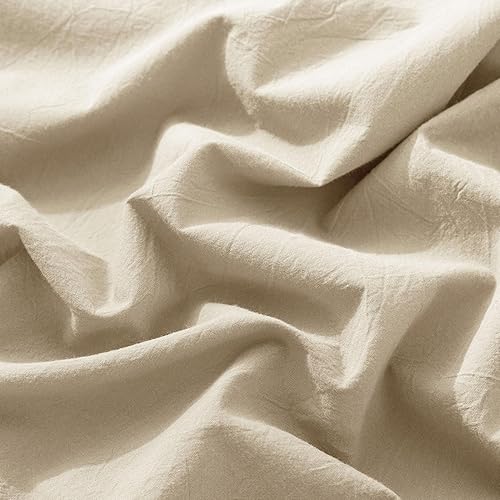 Miniatura 5 de MooMee Sábana bajera ajustable de solo 100% algodón lavado con textura parecida al lino, transpirable, duradera, suave, cómoda, bolsillo profundo