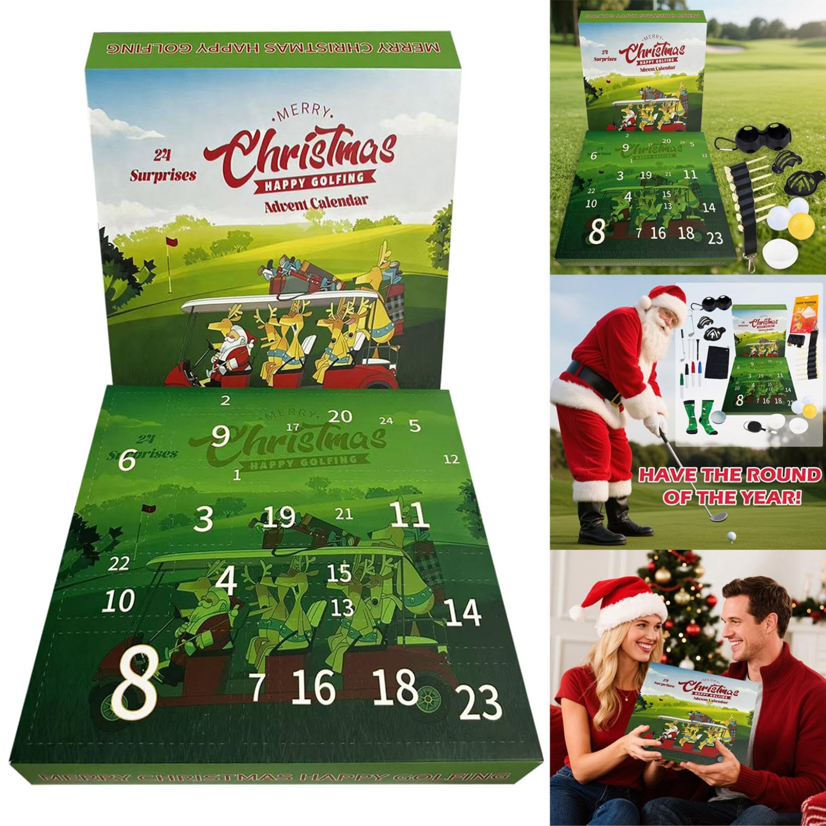 Calendarios de Adviento de golf 2025, calendario de cuenta regresiva de Navidad de 24 días con juego de herramientas, pelotas de golf, calcetines, llavero, camisetas, regalos sorpresa de Navidad para