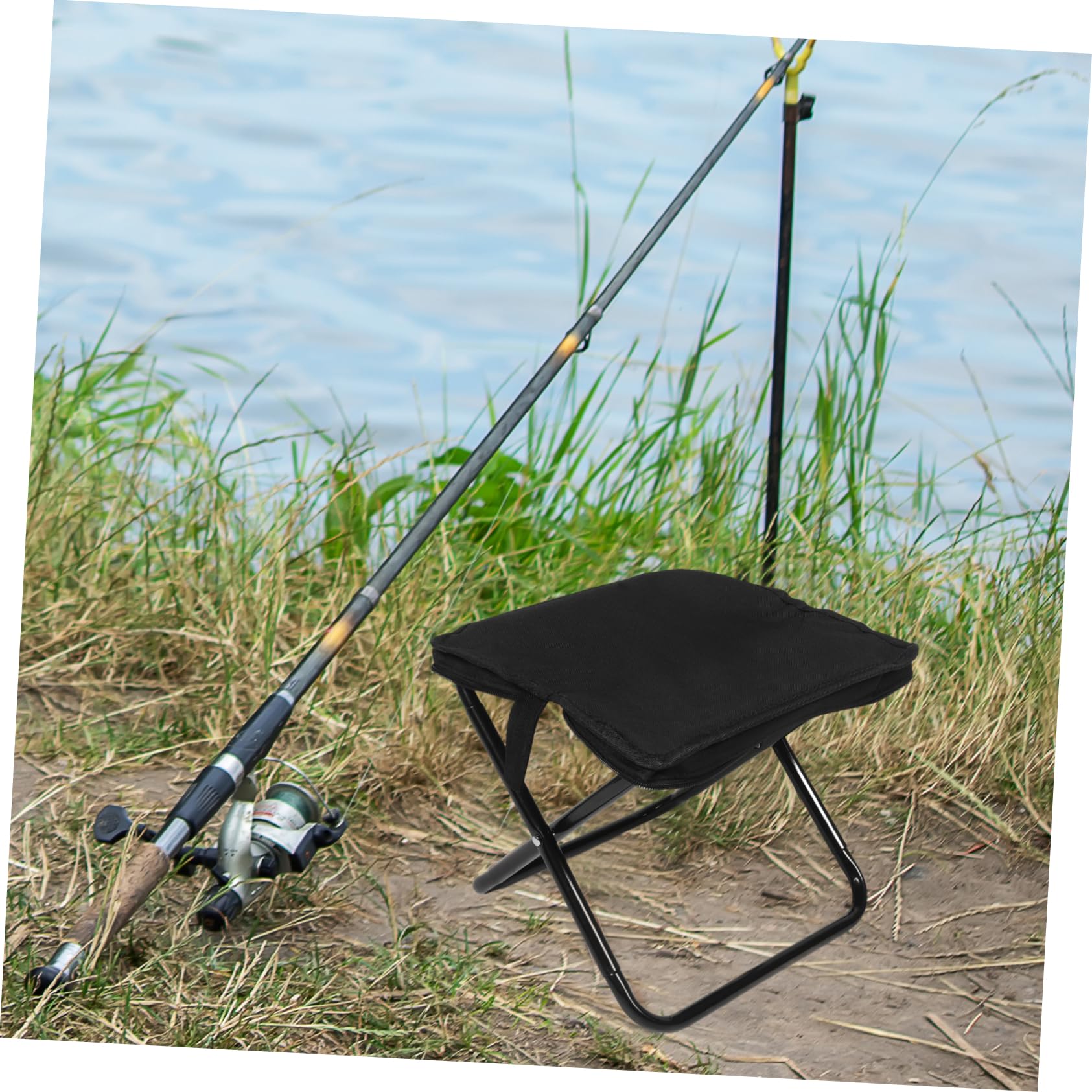 Toddmomy Sgabello Pieghevole da Campeggio Nero Oxford e Tubo D'acciaio, Sedia Portatile Robusta e Versatile Borsa a Zip per Picnic e Barbecue All'aperto