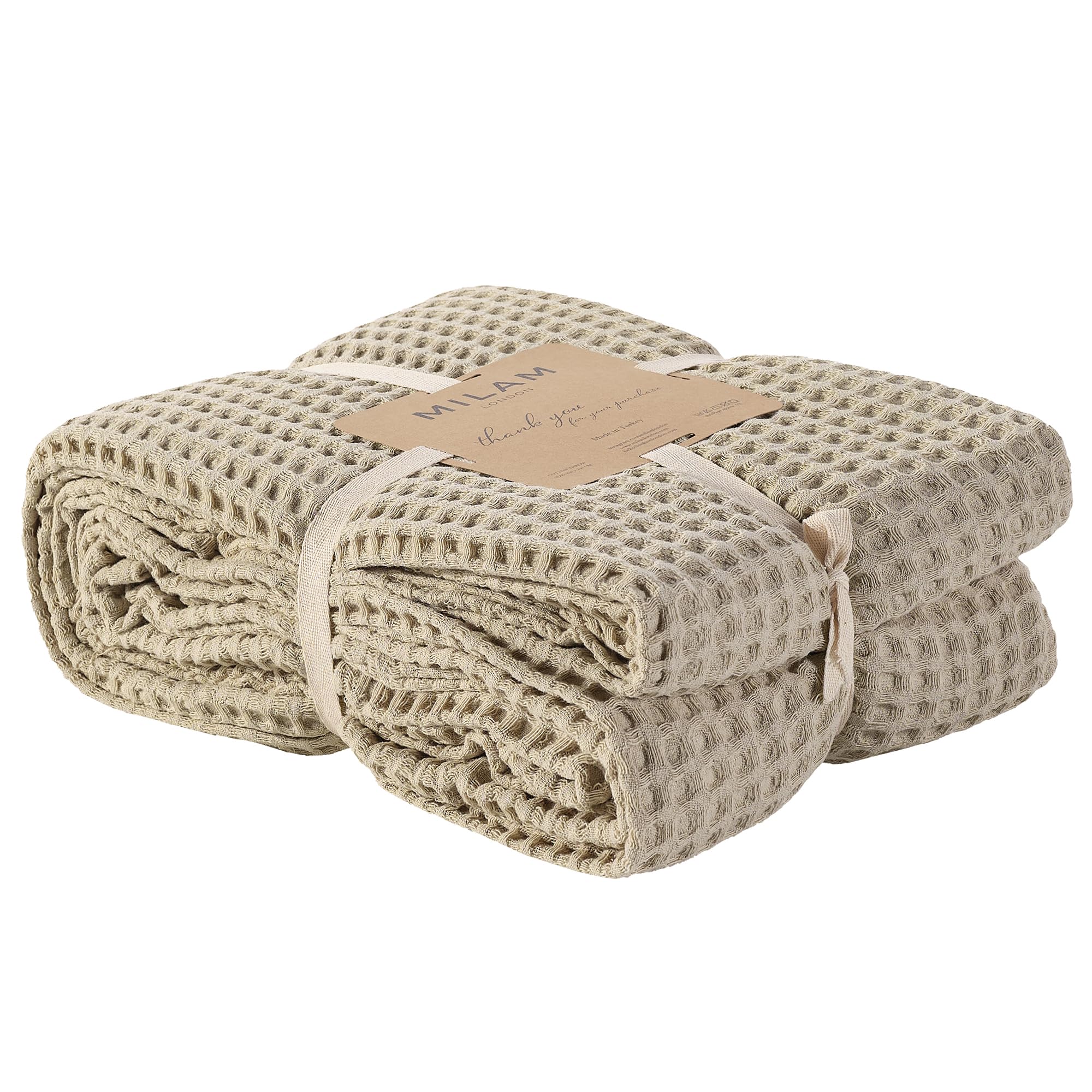 Milam London Colcha Waffle Cama Doble, Sofá | 180x240cm Beige, Colcha Waffle 100% Algodón Cama Doble, Sofá & Decoración