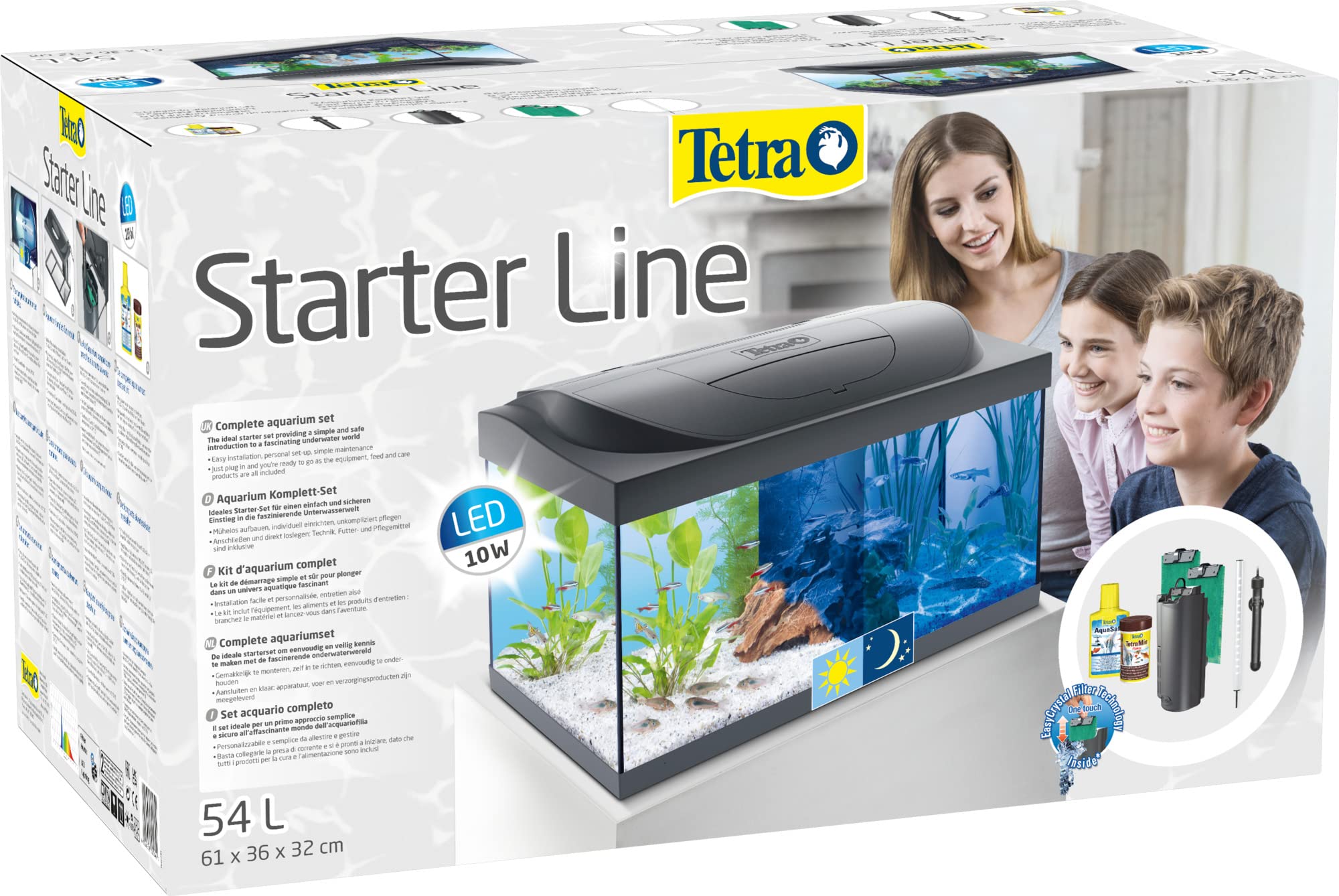 Tetra Starter Line LED 54L Acuario de inicio grande, bombilla LED con modo luz diurna/nocturna