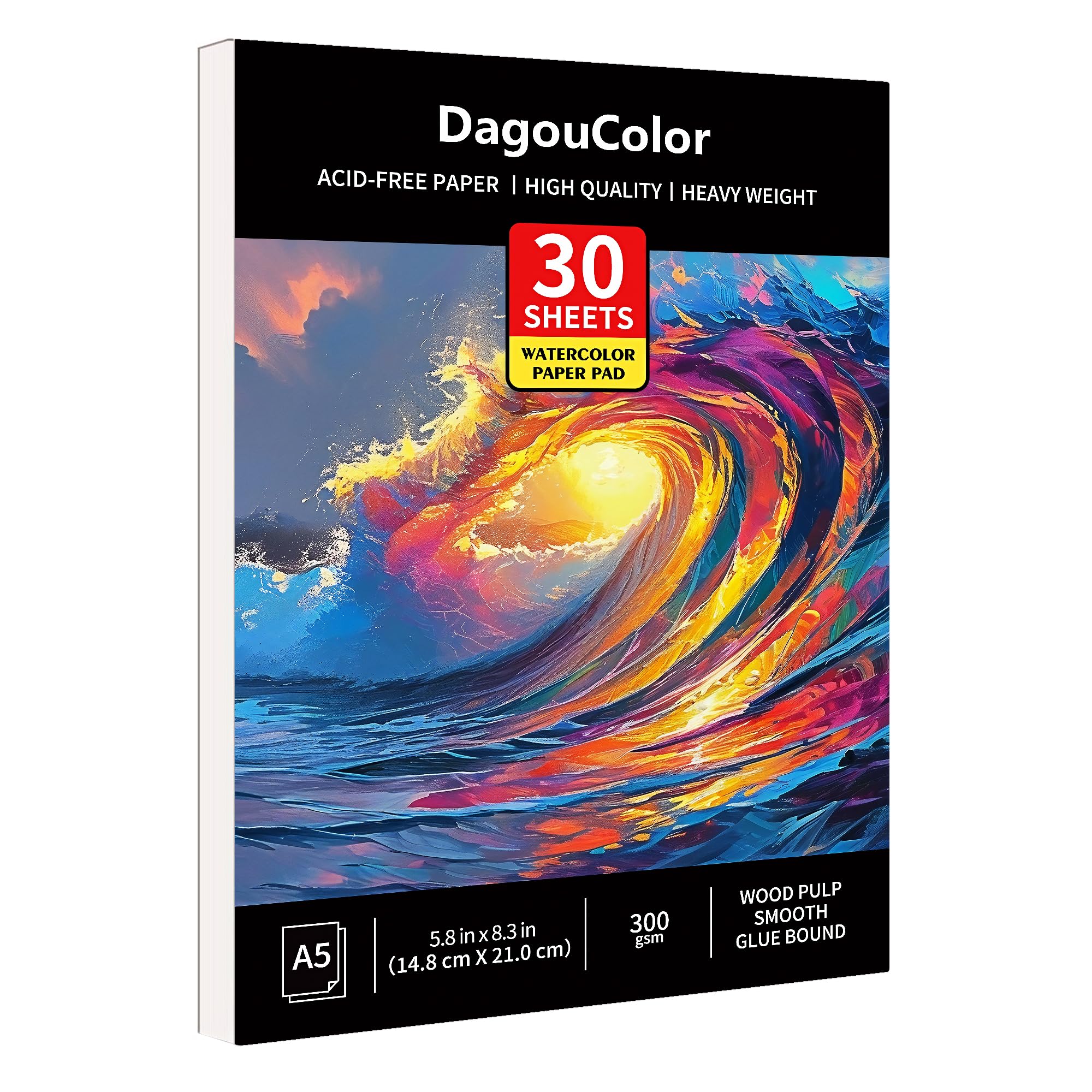 DagouColor Watercolor Paper Pad, 30 Sheets, 140lb/300gsm Cold-Pressed Paper, Artist Book for Adults Beginners, Painting, Drawing, Mixed Media - Ocean Blue, A5, 1 Pack