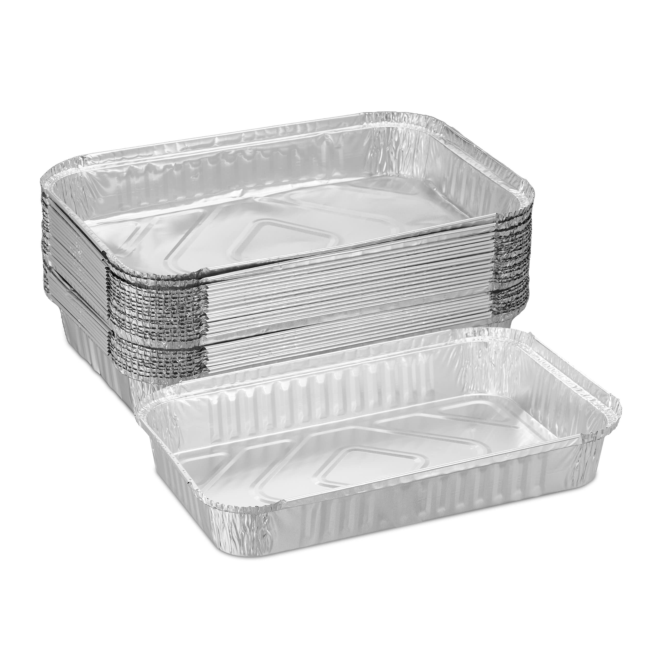 Relaxdays Aluminium Baking Trays, Set of 25, HWD: 4.5 x 31 x 21 cm, Square Barbecue Dishes, Drip Pans, Grilling, Silver