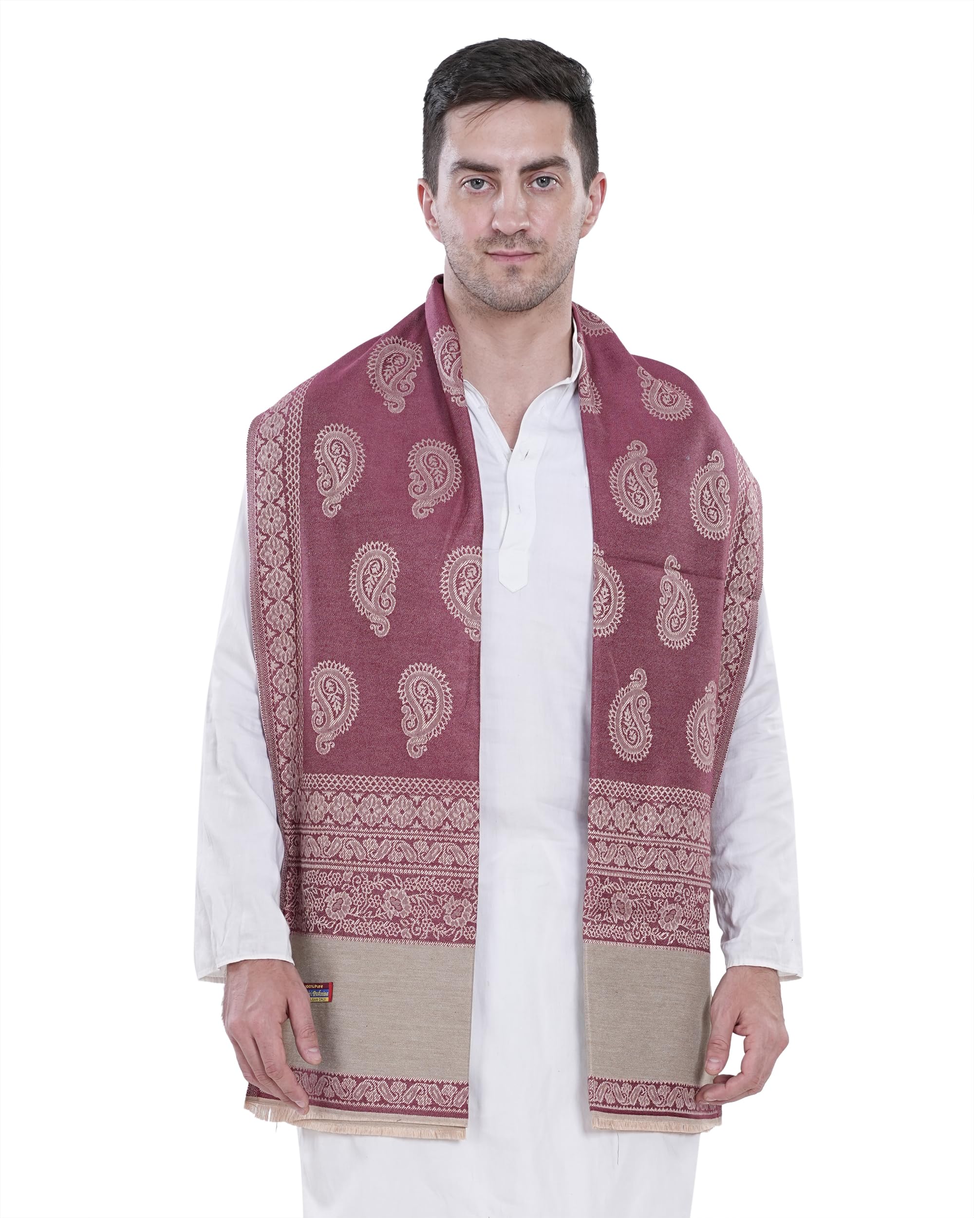 Men's Kashmiri Wool Jamawar Design Shawl [SIZE:40X80 Inches] 852_Dark Purple-image-4
