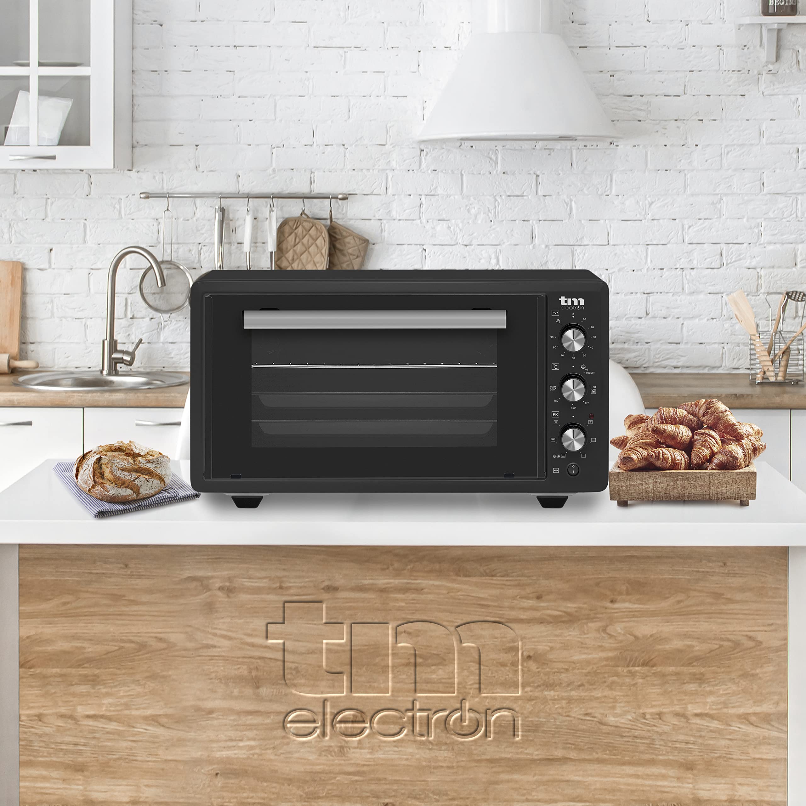 TM Electron TMPHO045 Horno de Convección de Sobremesa, 6 funciones, capacidad de 45 litros, temporizador 90 minutos, temperatura ajustable de 80º hasta 250º, 1400W