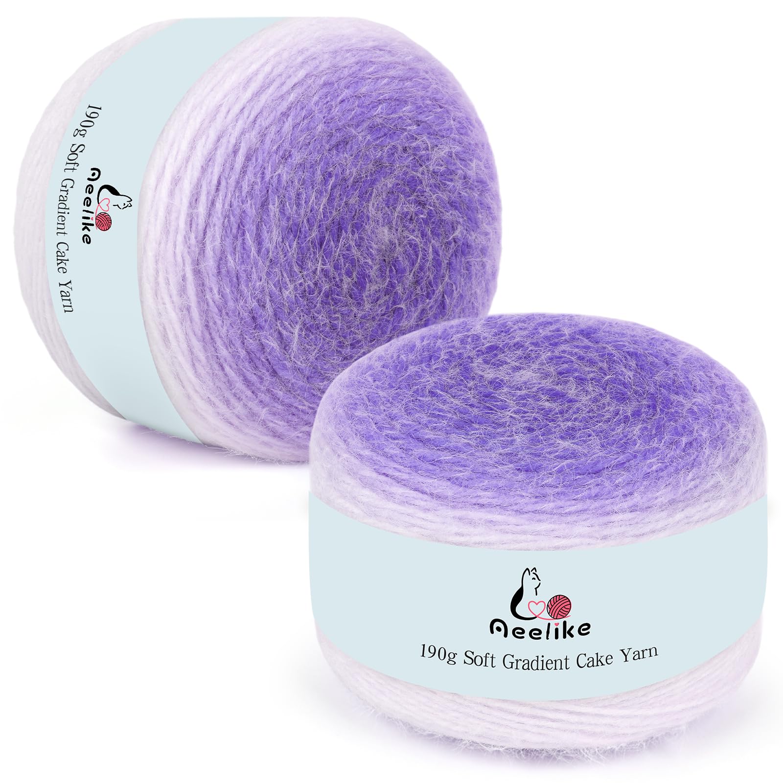 Aeelike Gradient Yarn Cake 2 x 190g - 71% Acrylic 29% Nynon - Soft Plush Cake Yarn for Crochet, Ombre Double Knitting Wool for Baby Blanket Scarf Socks Bags - Gradient Purple