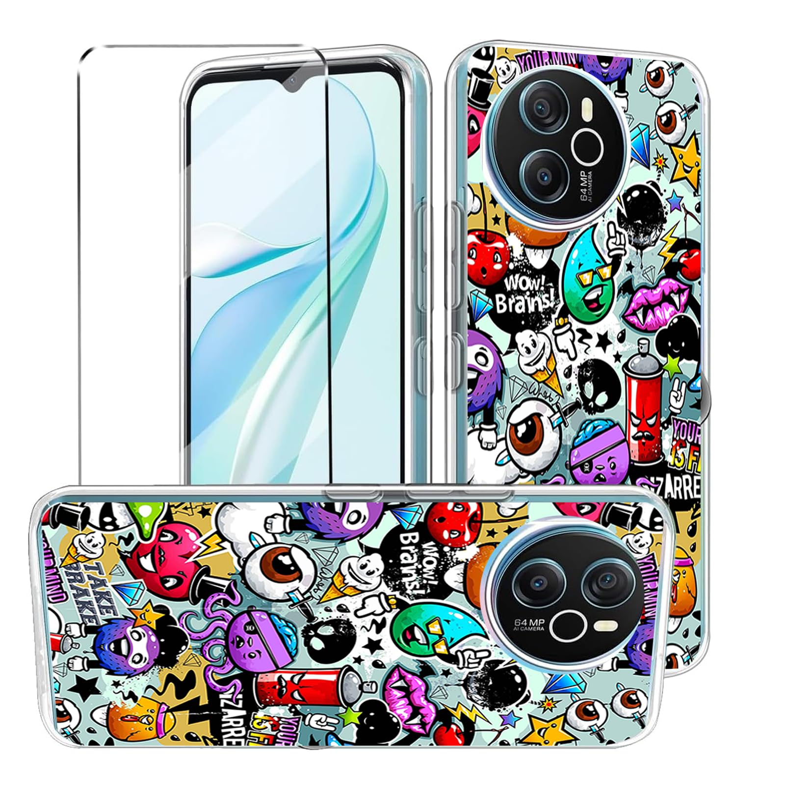 HuiYouMY 2-in-1 Case Compatible with Blackview Shark 8 Cover with 1 Pack Tempered Glass Screen Protector for Blackview Shark 8