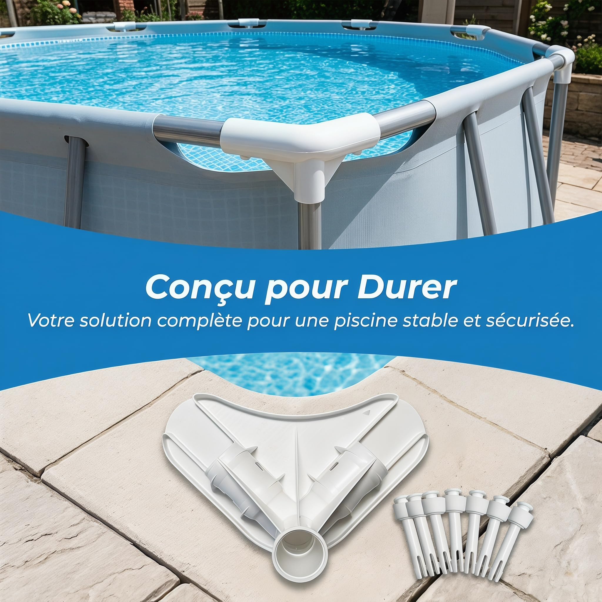 Milageto Piscoir du Support de Pièce de Remplacement,Connecteur d'angle du Cadre de Piscine, Adaptateur Facile à Installer, Support du Cadre de Piscine, Matériel de Joint d'angle avec 10 Clous