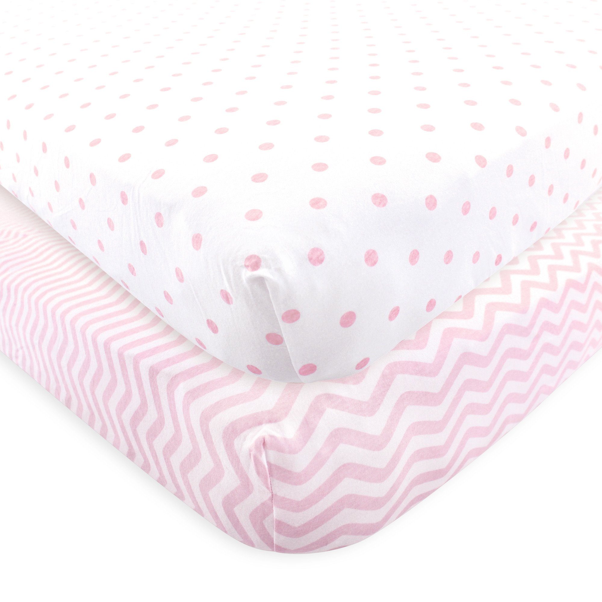 Luvable Friends Unisex Baby Fitted Crib Sheet, Pink Chevron Dot, One Size