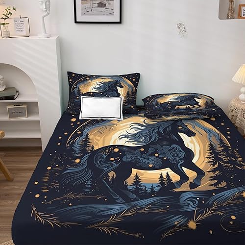 Miniatura 2 de Sábanas de caballo tamaño Queen, sábanas de animales, sábanas y fundas de almohada estampadas de 4 piezas, sábana bajera ajustable de microfibra