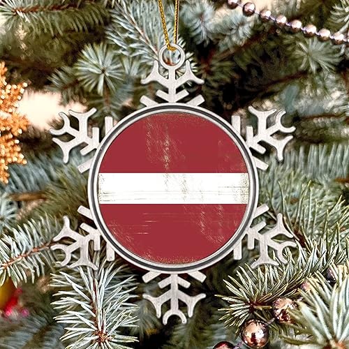 Miniatura 5 de Decoraciones de Navidad de peltre, bandera retro de Letonia, bandera nacional, copo de nieve de metal, adorno de Navidad para colgante de árbol de