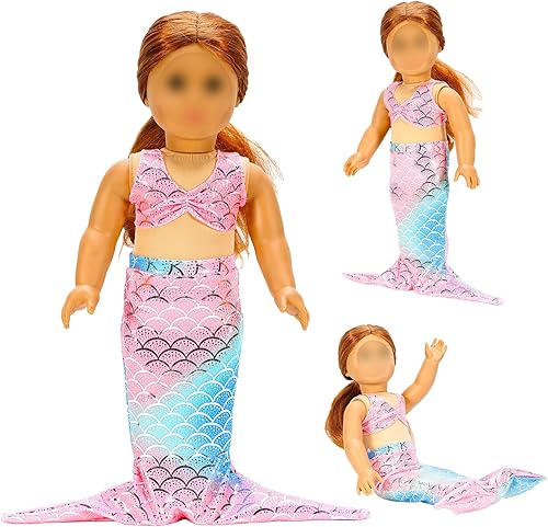 Miniatura 4 de Barwa Accesorios de ropa de muñeca de 18 pulgadas, 3 conjuntos de trajes de princesa cola de sirena, vestido de traje de baño, bikini, parte