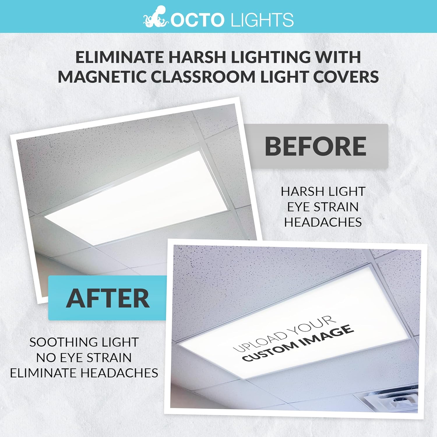 Magnetic Fluorescent Light Cover for Ceiling Lights Classroom 2x4 - High Resolution Magnetic Office Light Filter (Pack of 1) - Improve Focus, Eliminate Headaches & Eyestrain - Custom