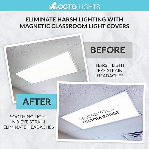 Miniatura 4 de Cubierta magnética para luz fluorescente de techo para aulas 2x4 - Filtro de luz de oficina magnético de alta resolución (Paquete de 1) - Mejora el