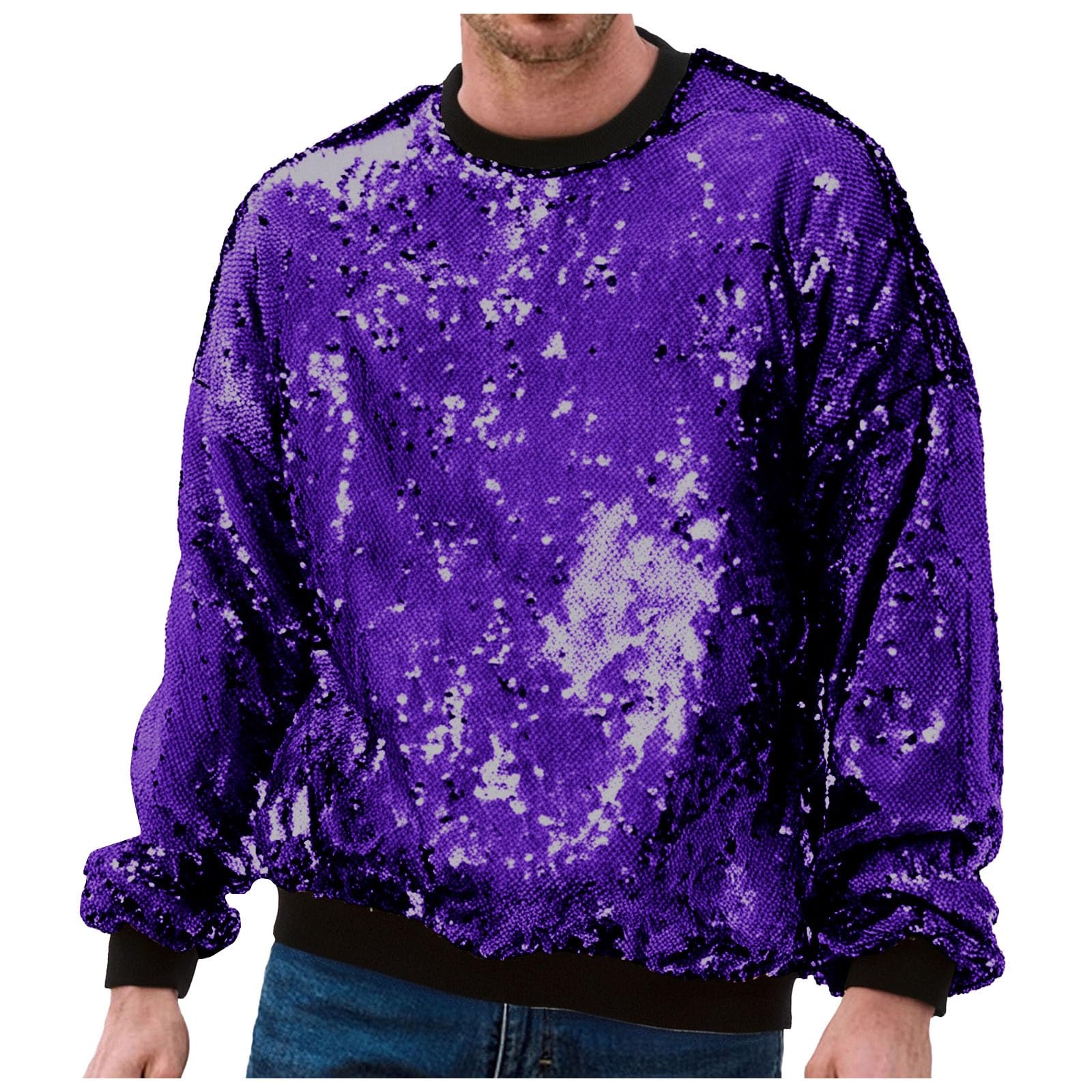 Felpa da uomo con paillettes, senza cappuccio, metallizzata