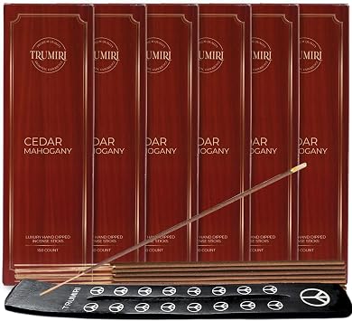 TRUMIRI Incense Stick Holder Bundle with Cedar Mahogany 100g Incense Sticks - Pack of 6 Approx 600 Sticks