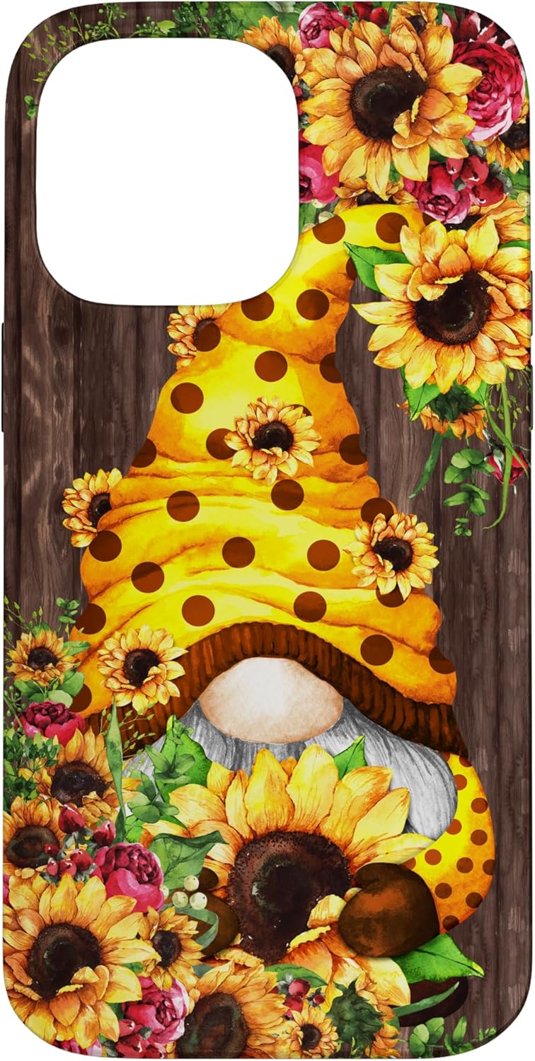 Yellow Sunflower Gnome For Women Cute Summer Flower Pattern Case for iPhone 14 Pro Max
