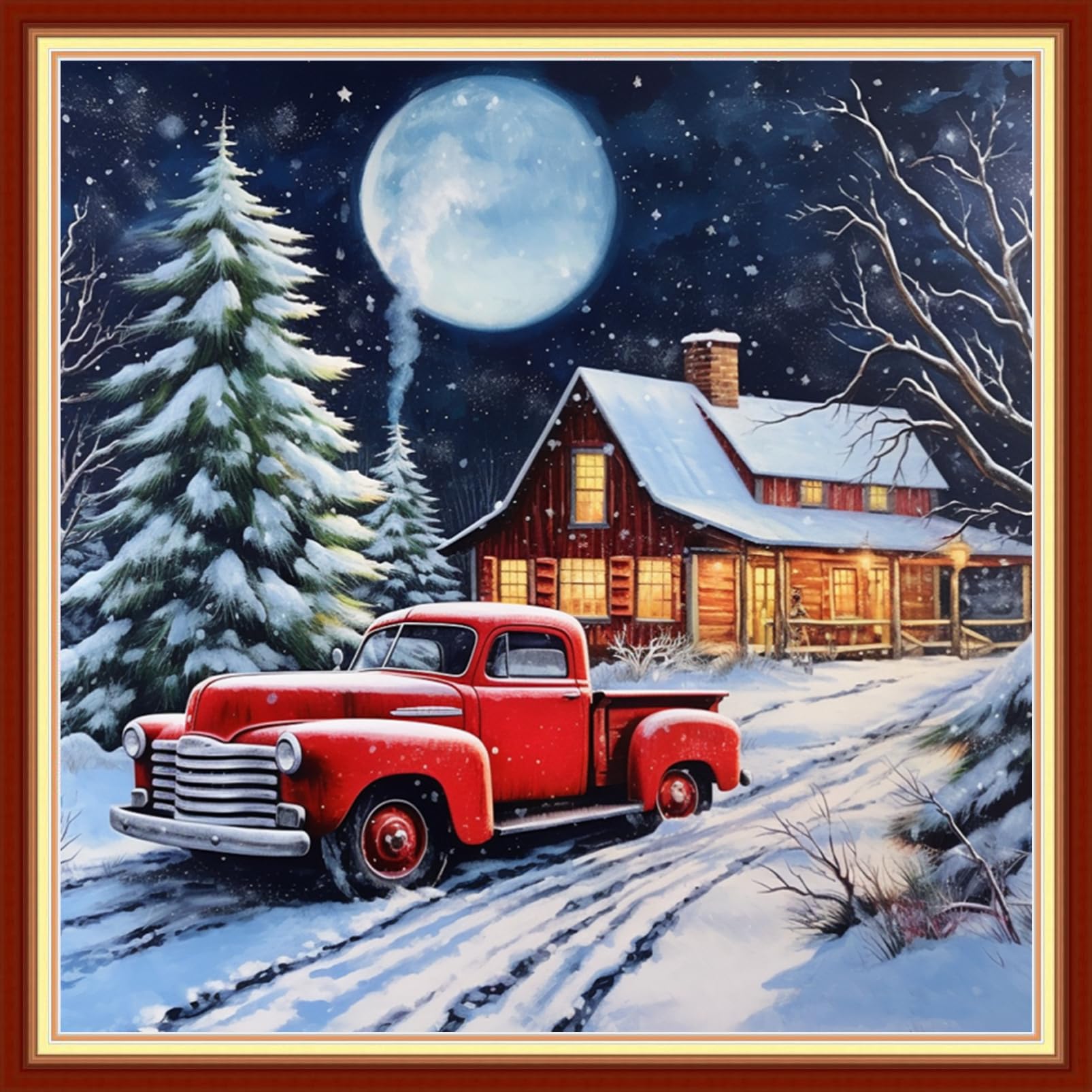 Foxdiviy Stamped Cross Stitch Kits Full Range of Embroidery Needlework Starter Kits for Beginners Adults 11CT Embroidery Patterns Art Crafts DIY Needlepoint Kits-Christmas Eve 18x18 inch