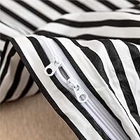 Vista 5 de JELLYMONI Juego de funda de edredón de 3 piezas de 100 % algodón natural, funda de edredón blanca con patrón de rayas negras, con cierre