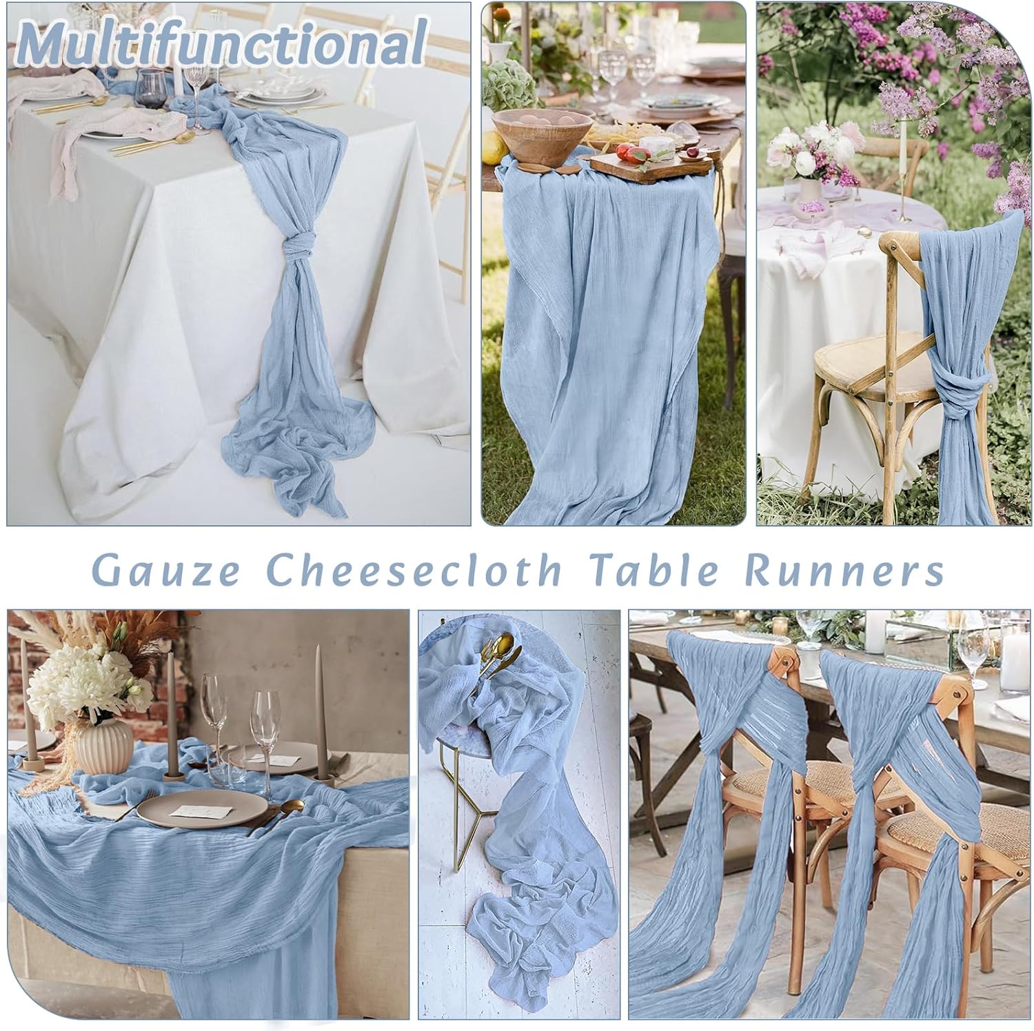 16Pack Dusty Blue Table Runner 10FT Dusty Blue Cheesecloth Table Runner 35x120Inch Long Boho Table Runners Rustic Gauze Table Runners for Party Wedding Bridal Shower Baby Shower Decorations