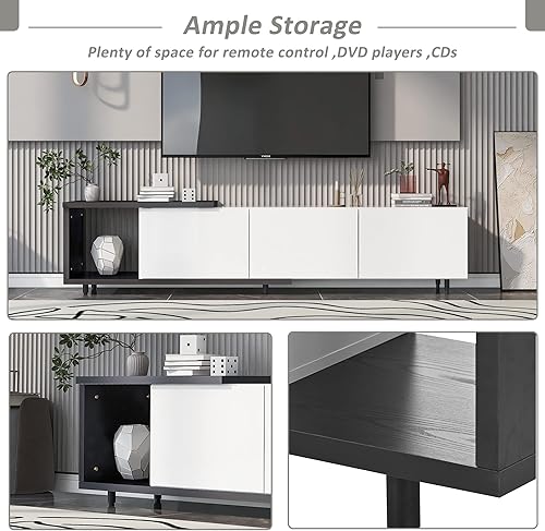 Miniatura 6 de CITYLIGHT Soporte de TV con cajones de almacenamiento y estantes abiertos, soporte de TV de alto brillo para TV de más de 80 pulgadas, centro de