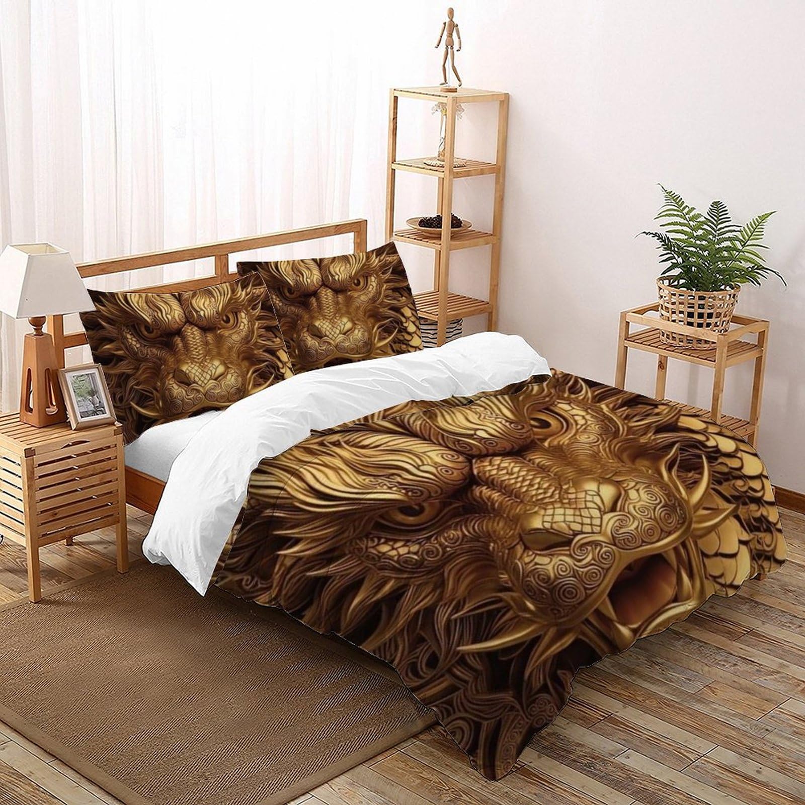 Housse de couette King anti-plis Le Dragon d'or Flying Animauxs pour lit garçon 220x240cm