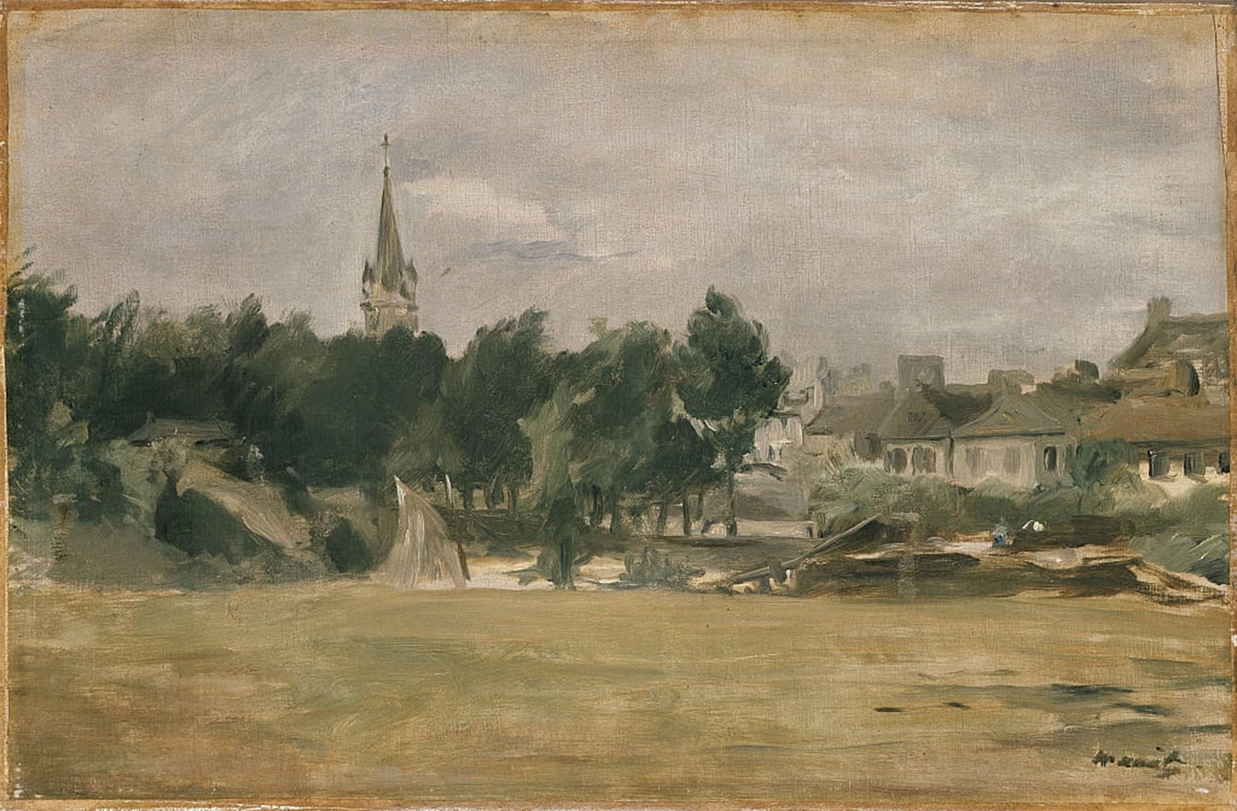 Artxlxxbn No Frame Famous Painting Canvas Artwork Graffiti Print Landscape With A Village Church By Edouard Manet Portrait Canvas Image For Home Decor 60X90cm