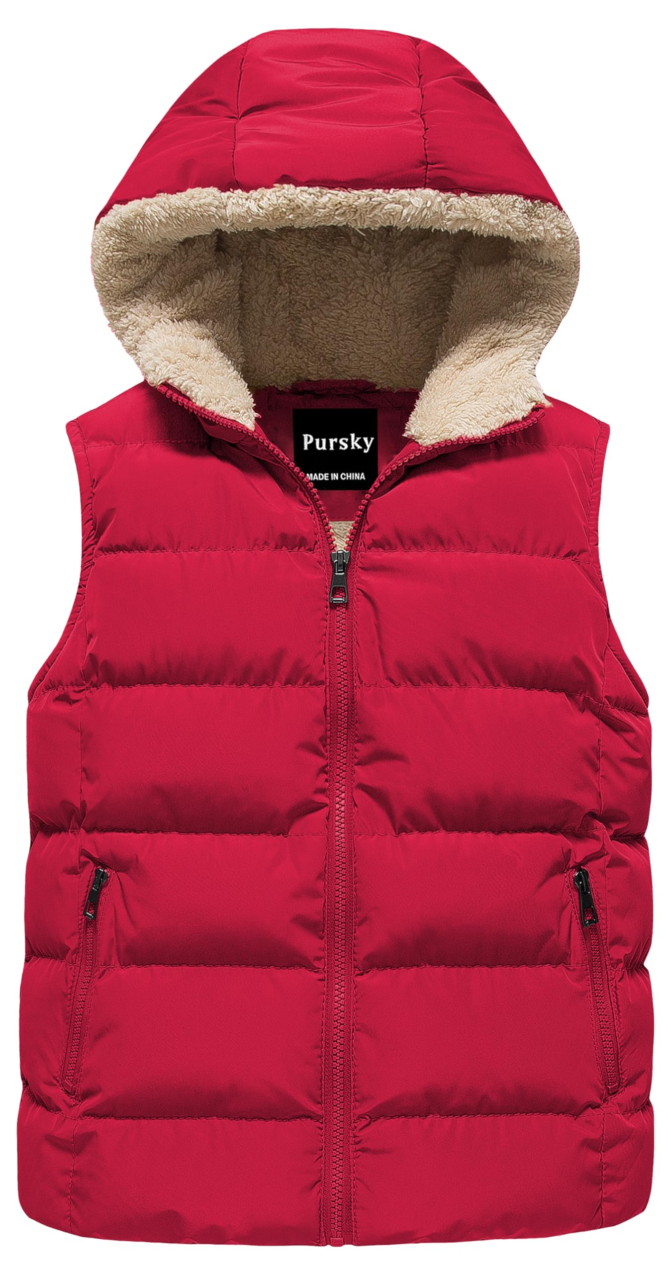 Pursky Girl's and Boy's Hooded Warm Puffer Vest Outerwear Soft Flannel Lined Insulation Waistcoat