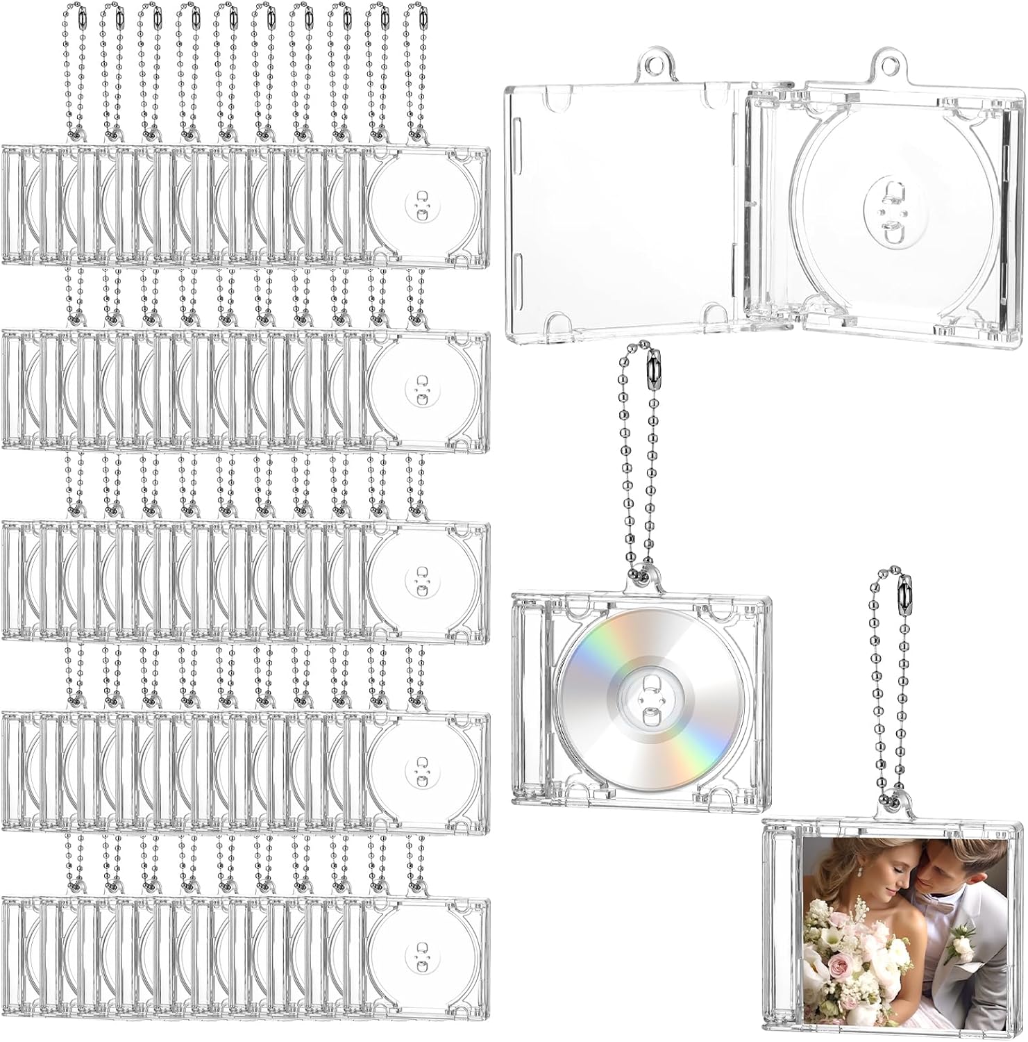 50 Pcs Mini CD Holder Keychain Album Cases, Plastic CD Cases, Clear DVD Cover Bulk Music Blank Mini Compact Disc Holder, Clear