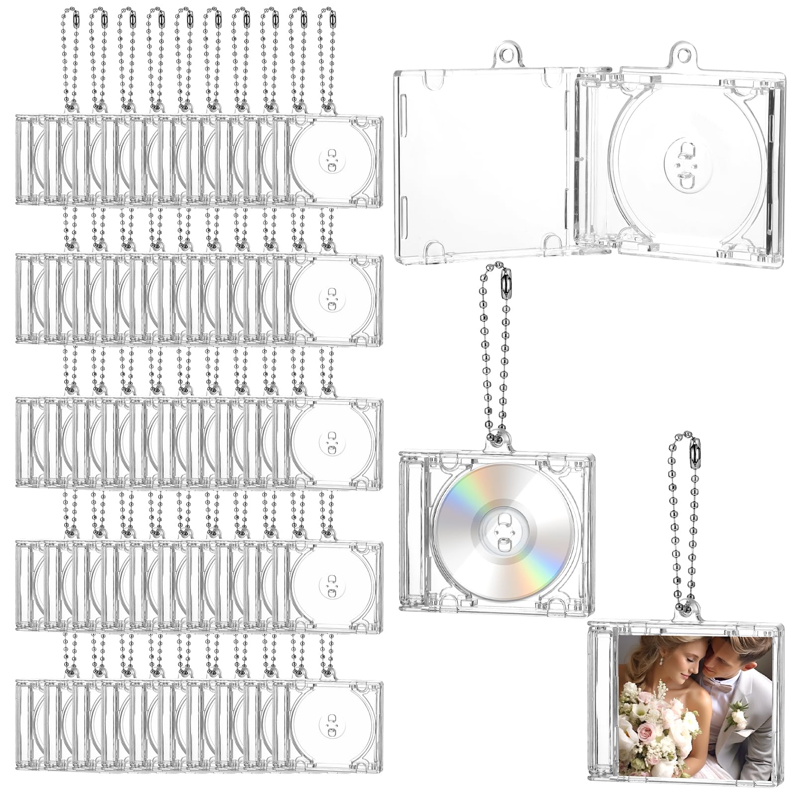 Photo 1 of Lyksgir 50 Pcs Mini CD Holder Keychain Album Cases (CDs not Included) Plastic CD Cases, Clear DVD Cover Bulk Music Blank Mini Compact Disc Holder, Clear