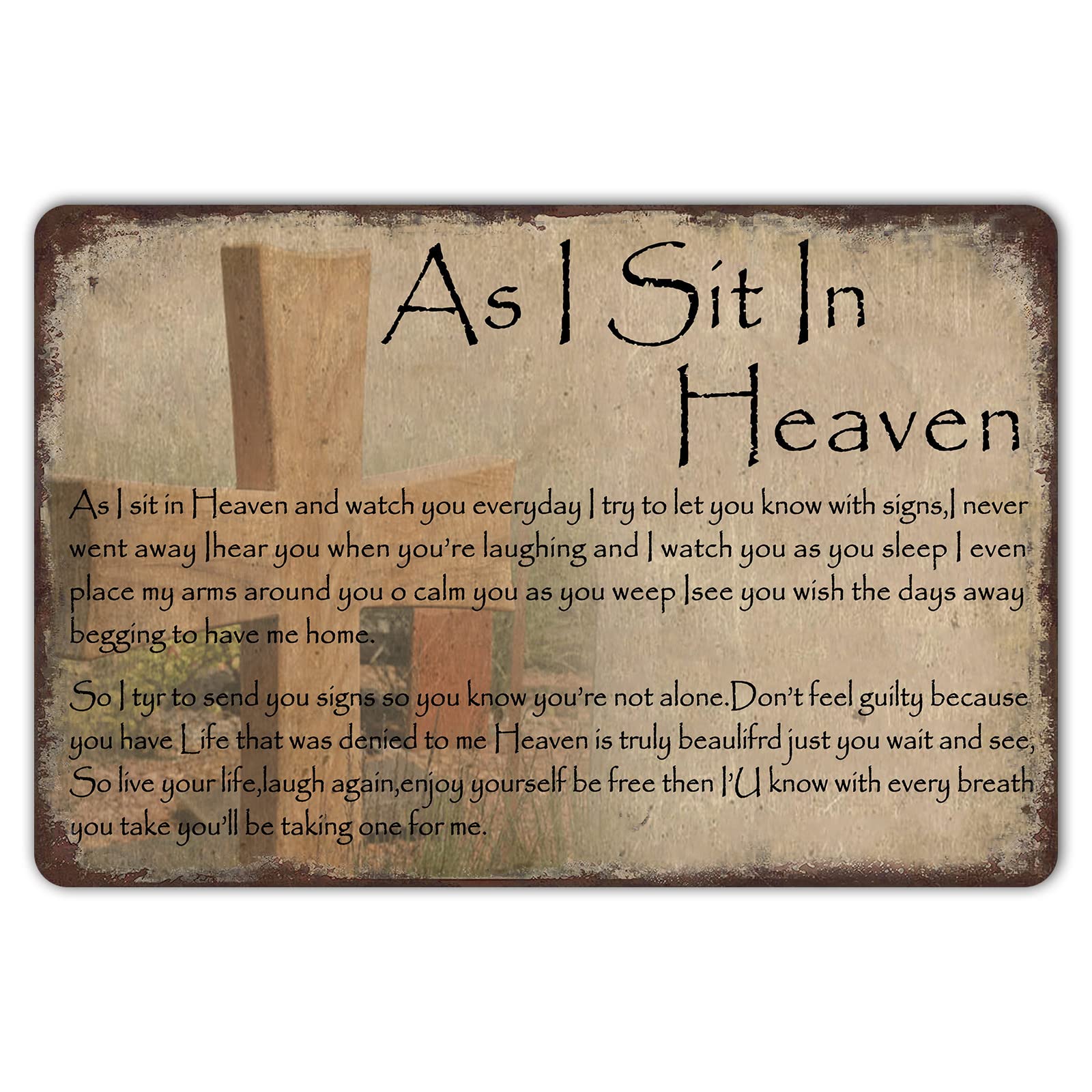 Butterfly tin Sign - Because I sit in Heaven and Look at You Every Day - Metal Tin Sign Hanging Retro Plaque Kitchen Poster Cafe Bar Pub Store Man cave Art Novelty Designs 12x16inch