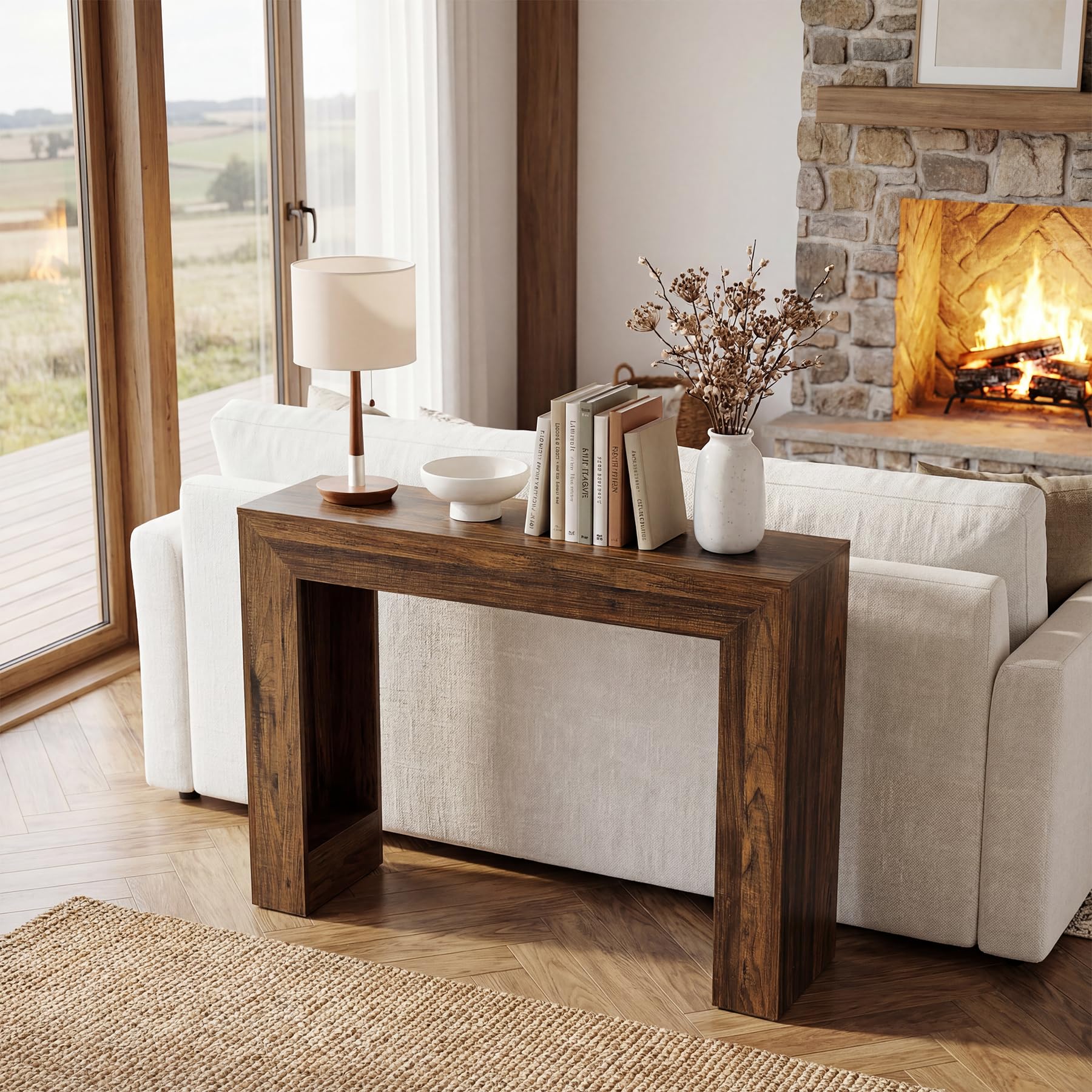 Tribesigns Konsolentisch 105 cm Flurtisch Für Eingangsbereich, Schmaler Tisch Hinter Couch, Farmhouse Konsolentisch Mit Stabiler Doppelbasis, Holzoptik Entryway Table Für Flur Wohnzimmer, Braun
